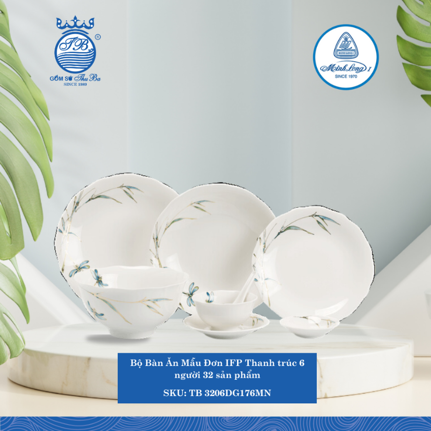 Bộ Đồ Ăn 32 Sản Phẩm Mẫu Đơn Thanh Trúc ML I Sứ TB 3206DG176MN