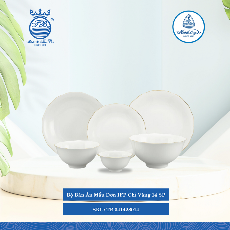 Bộ Đồ Ăn 14 Sản Phẩm Mẫu Đơn Chỉ Vàng ML I Sứ TB 341428014