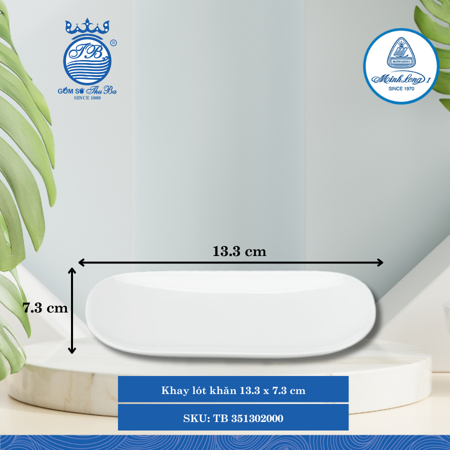 Khay Lót Khăn Jasmine Trắng Dài:13.3cm Rộng: 7.3cm Cao: 2cm ML I Sứ TB 351302000