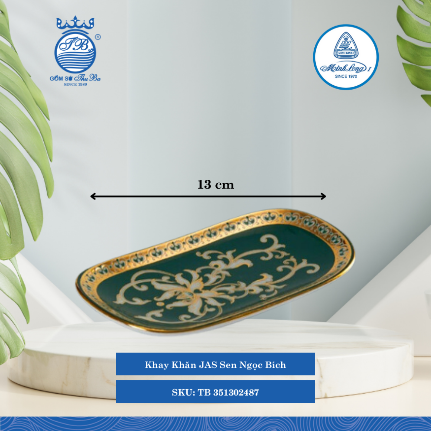 Khay Lót Khăn Jasmine Sen Ngọc Bích Dài:13.3cm Rộng: 7.3cm Cao: 2cm ML I Sứ TB 351302487