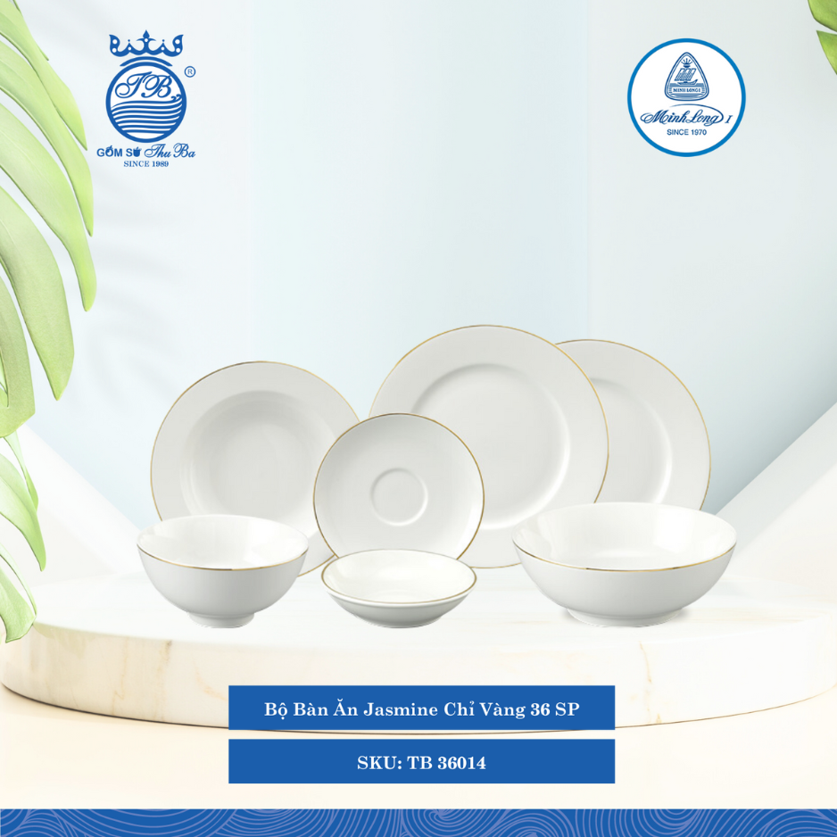Bộ Đồ Ăn 36 Sản Phẩm Jasmine Chỉ Vàng ML I Sứ TB 36014