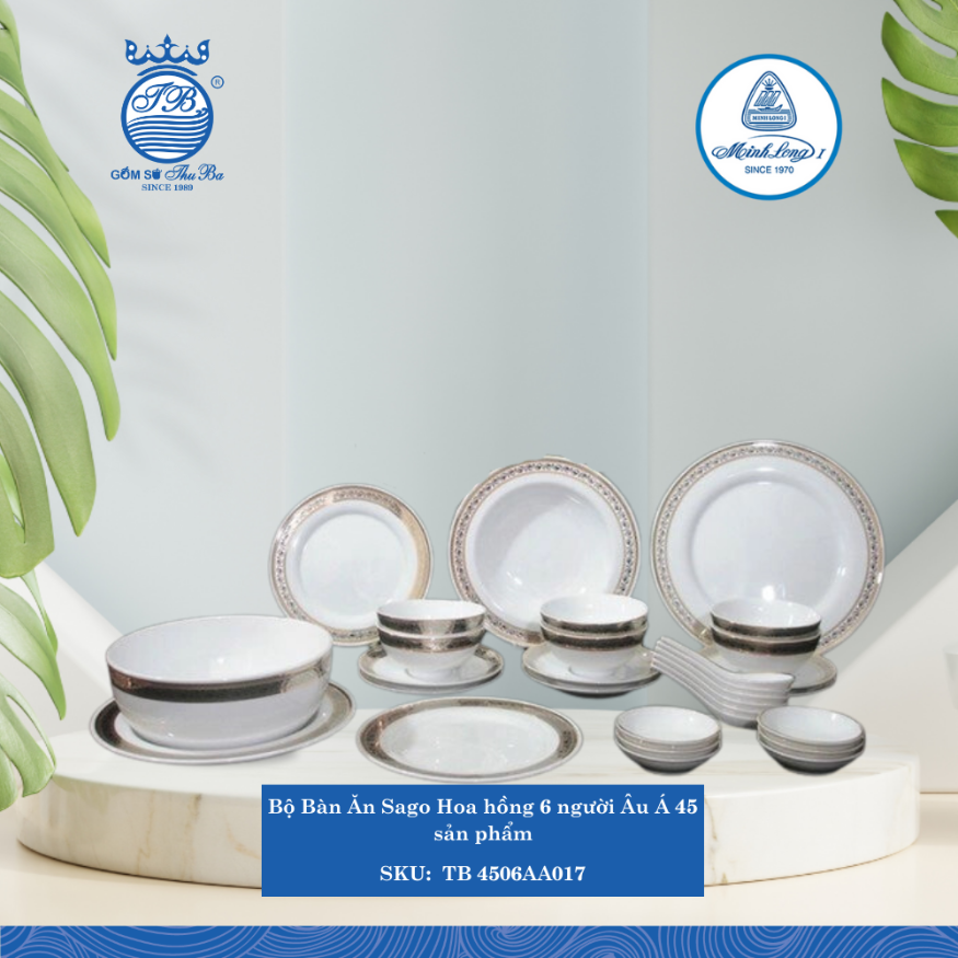 Bộ Đồ Ăn 45 Sản Phẩm Sago Hoa Hồng ML I Sứ TB 4506AA017