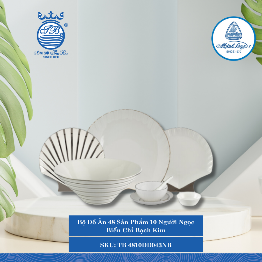 Bộ Đồ Ăn 48 Sản Phẩm Ngọc Biển Chỉ Bạch Kim ML I Sứ TB 4810DD043NB