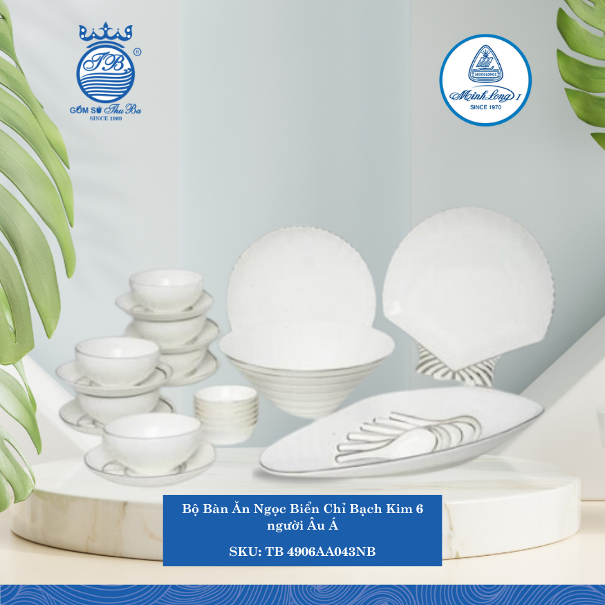 Bộ Đồ Ăn 49 Sản Phẩm Ngọc Biển Chỉ Bạch Kim ML I Sứ TB 4906AA043NB