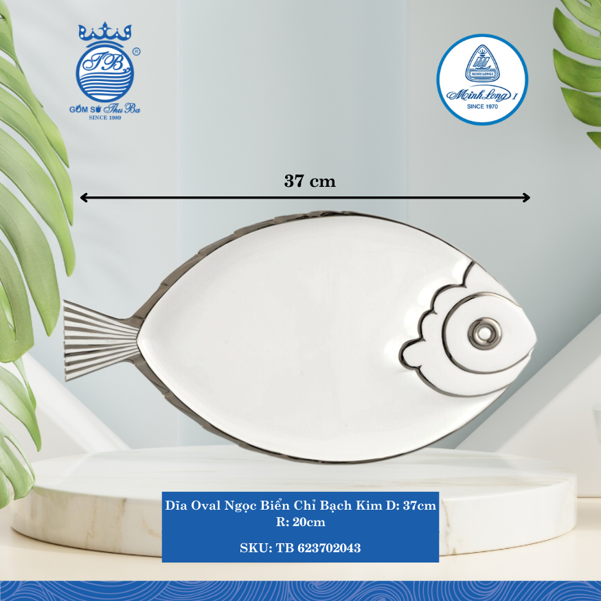 Dĩa Con Cá Ngọc Biển Chỉ Bạch Kim Dài:37cm Rộng: 20.5cm Cao: 3cm ML I Sứ TB 623702043