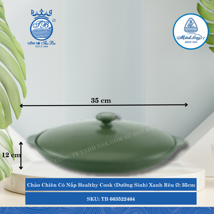 Chảo Chiên Có Nắp Healthy Cook (Dưỡng Sinh) Xanh Rêu Ø: 35cm Cao: 12cm ML I Sứ TB 663522464