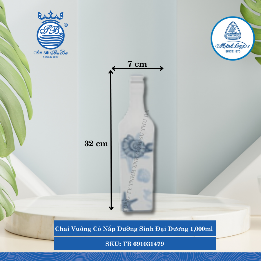 Chai Vuông Có Nắp Dưỡng Sinh Đại Dương 1,000ml Dài:7cm Rộng: 7cm Cao: 32cm ML I Sứ TB 691031479