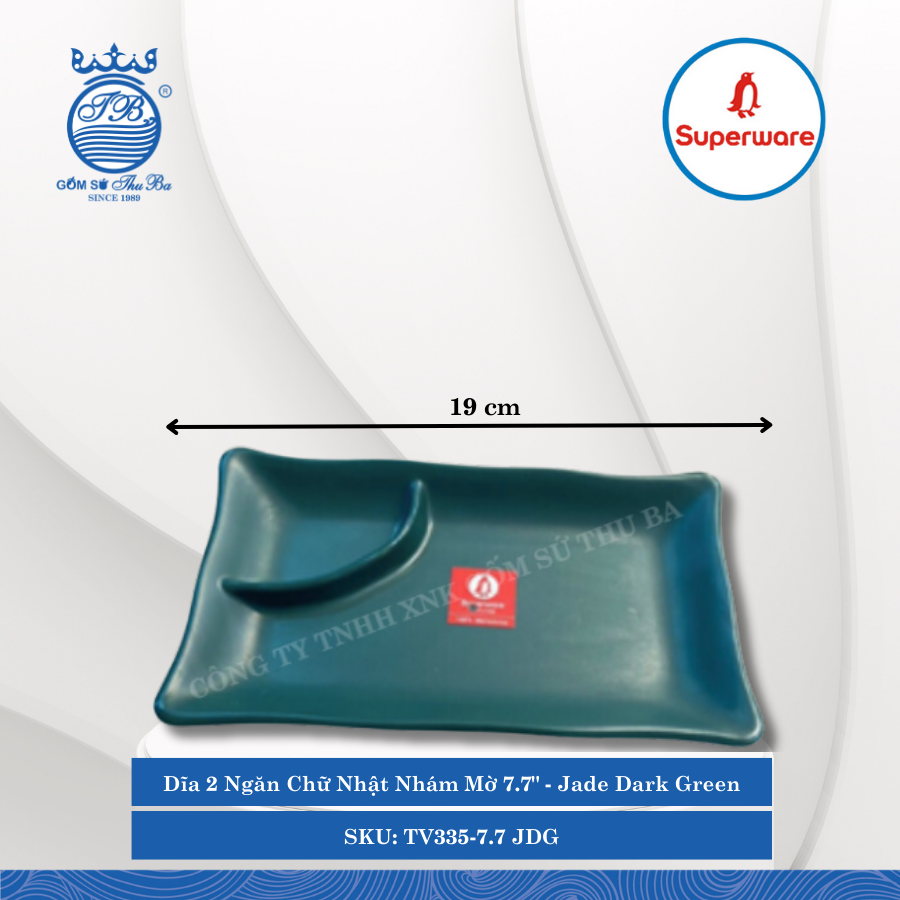 Dĩa 2 Ngăn Chữ Nhật Nhám Mờ 7.7