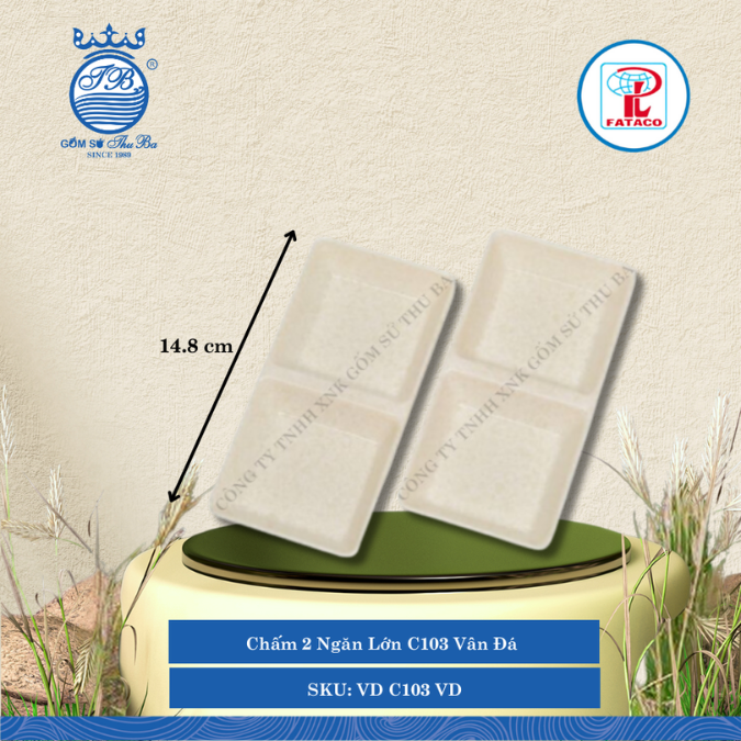 Chấm 2 Ngăn Lớn C103 Vân Đá Bộ Vân Đá Dài: 14.8cm Rộng: 7.4cm Cao: 2cm Fataco Nhựa VD C103 VD