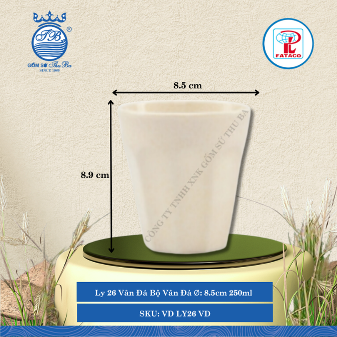 Ly 26 Vân Đá Bộ Vân Đá Ø: 8.5cm 250ml Cao: 8.9cm Fataco Nhựa VD LY26 VD