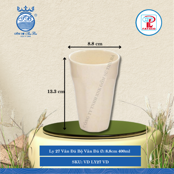 Ly 27 Vân Đá Bộ Vân Đá Ø: 8.8cm 400ml Cao: 13.3cm Fataco Nhựa VD LY27 VD