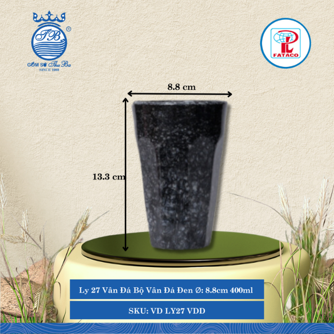 Ly 27 Vân Đá Bộ Vân Đá Đen Ø: 8.8cm 400ml Cao: 13.3cm Fataco Nhựa VD LY27 VDD