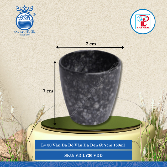 Ly 30 Vân Đá Bộ Vân Đá Đen Ø: 7cm 150ml Cao: 7cm Fataco Nhựa VD LY30 VDD