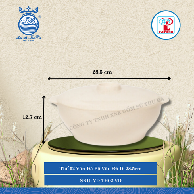 Thố 02 Vân Đá Bộ Vân Đá 2,500ml Dài: 28.5cm Rộng: 25cm Cao: 12.7cm Fataco Nhựa VD TH02 VD
