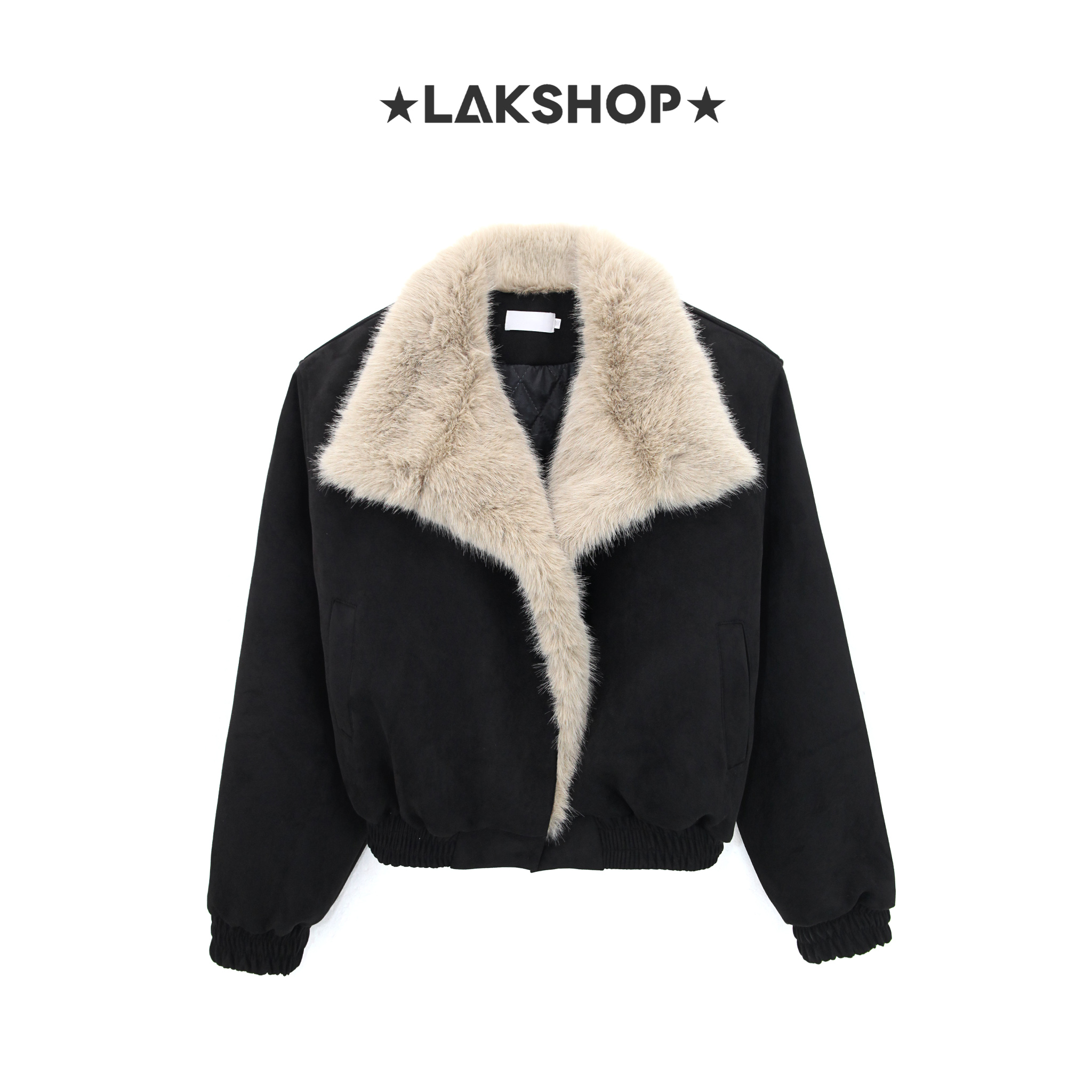 Áo Black Suede with Fur Collar Jacket