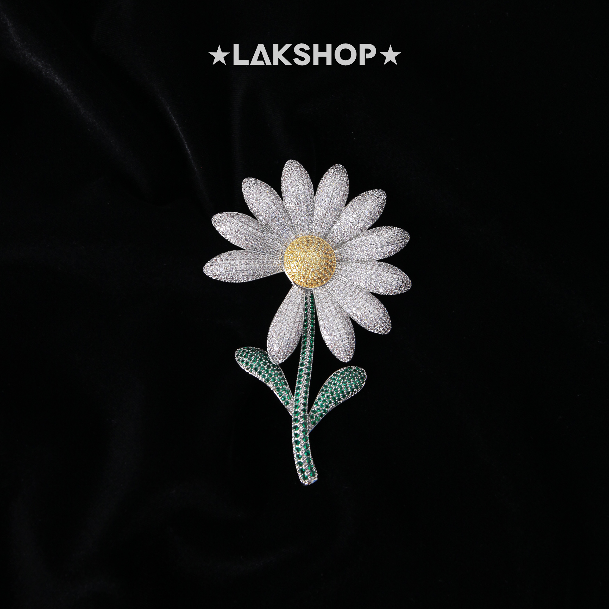 Trâm cài Hoa Cúc Zirconium Daisy Brooch Silver (Bản to 10cm)