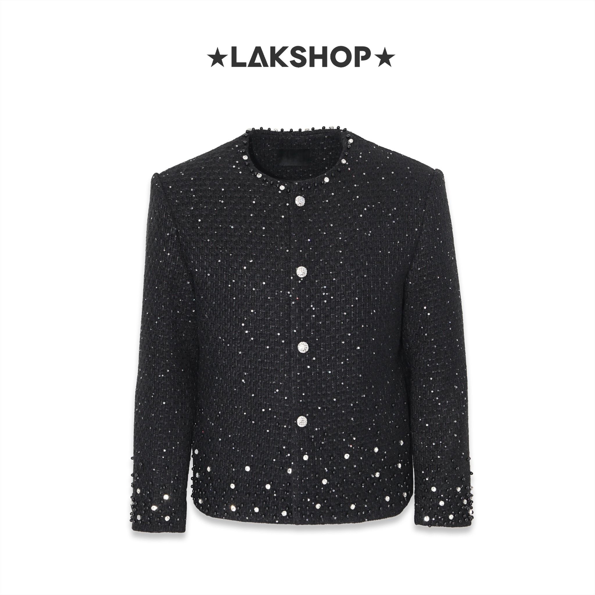 Áo Black Bling Bling Tweed with Pearl Jacket