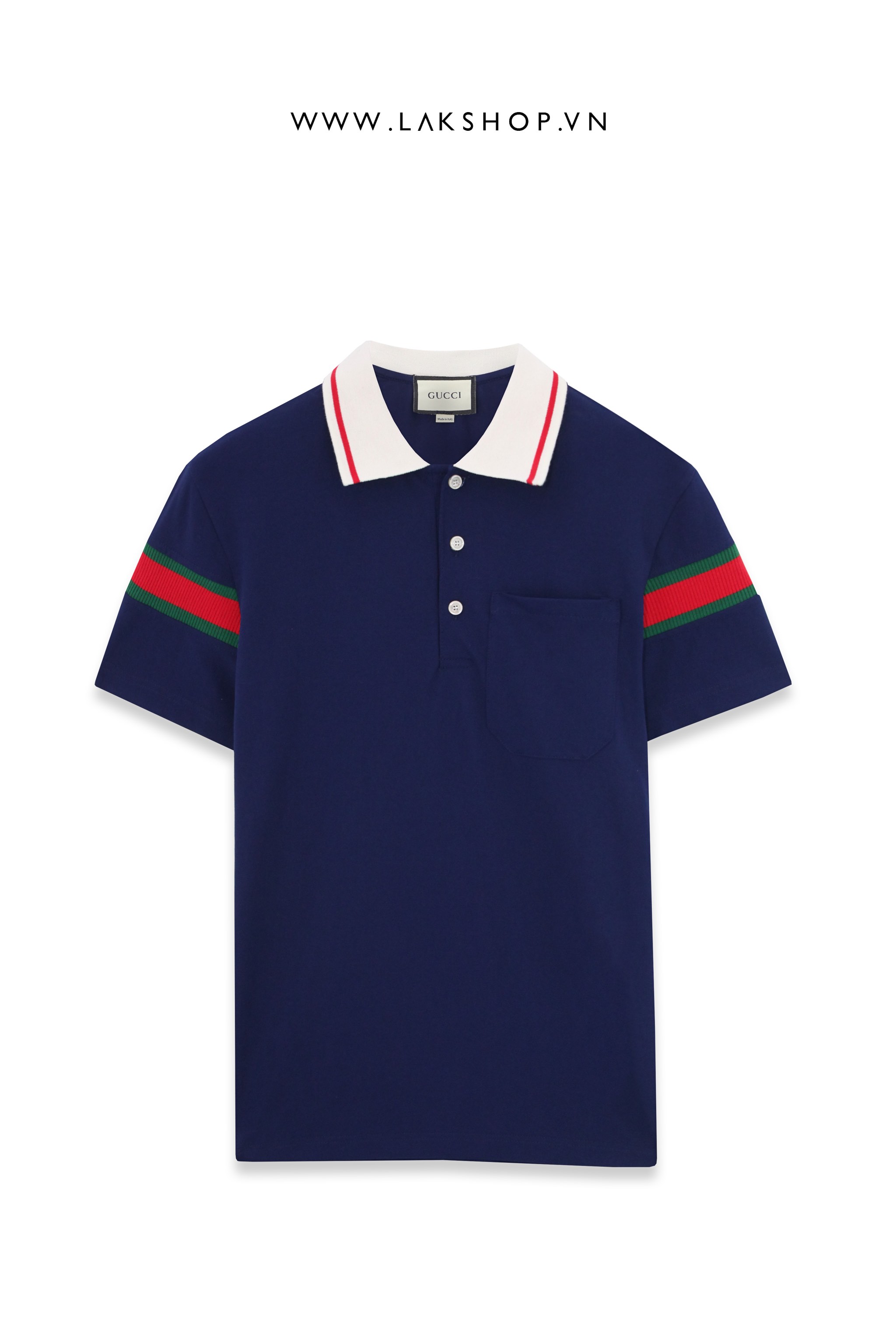 Guccj Navy with Web Stripe Polo Shirt
