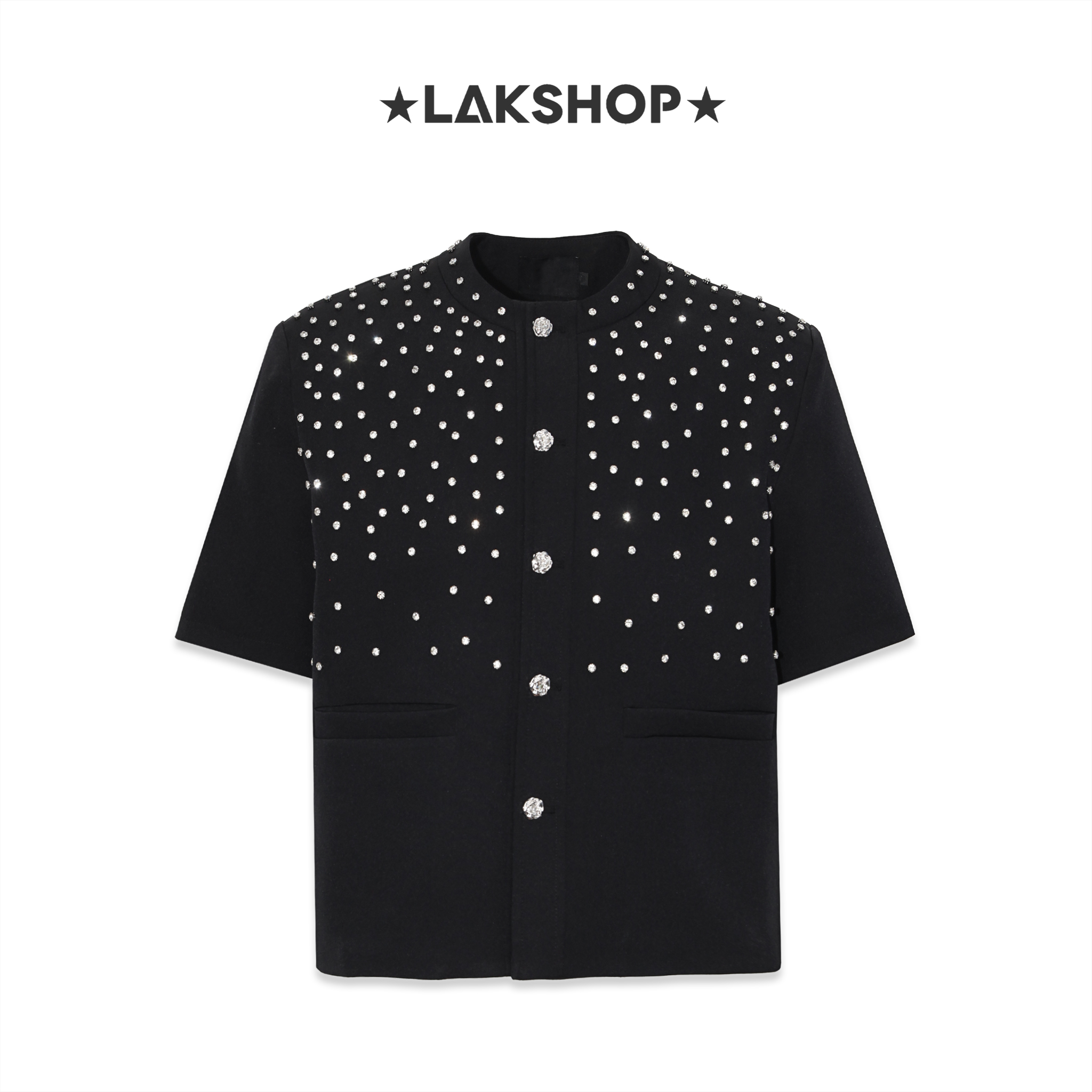 Áo Black Crystal Short Sleeve Shirt Jacket
