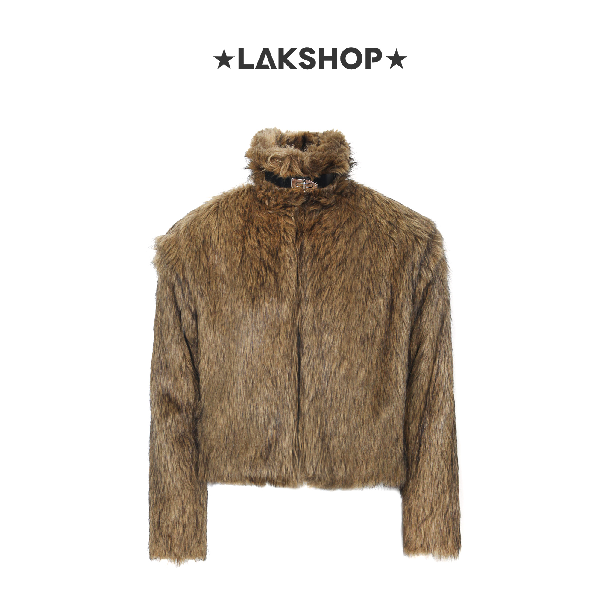 Áo Brown Faux Fur Crop Jacket