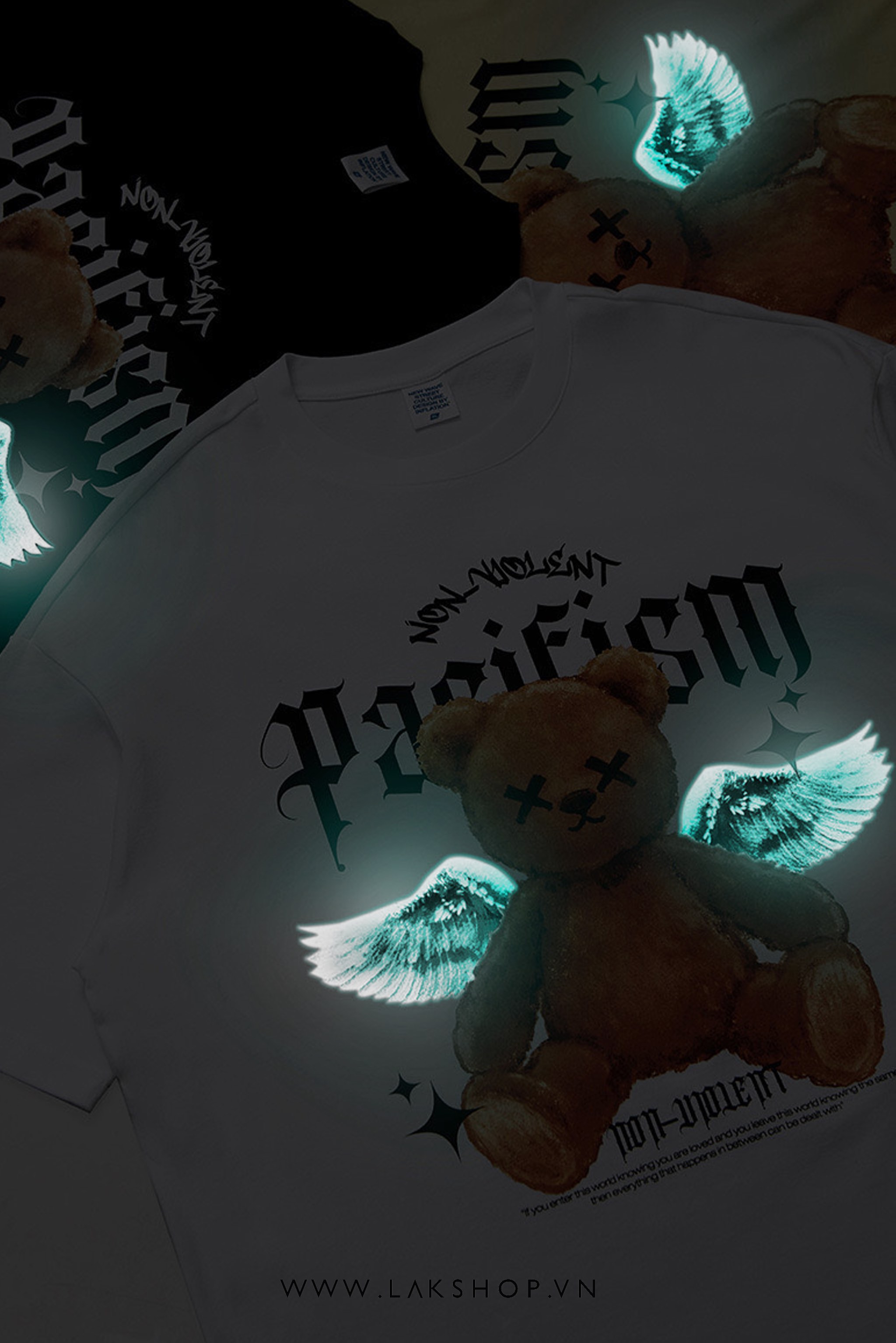 Oversized Bear Angel Begie  T-shirt cs2