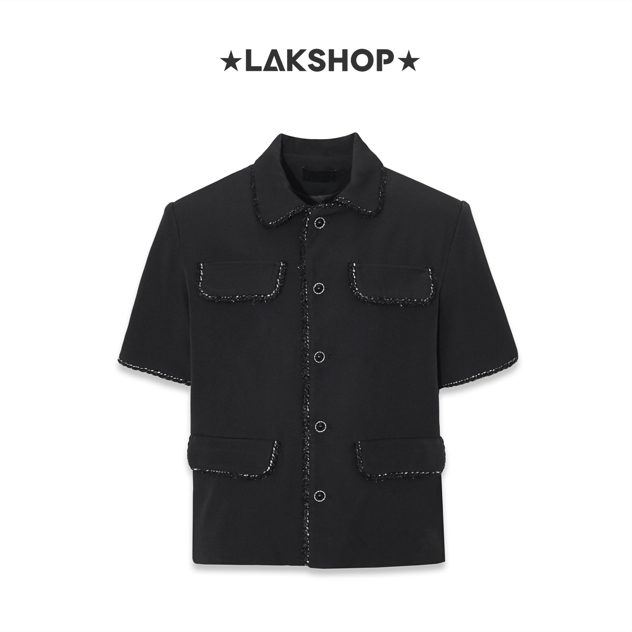 Áo Black with Trim Bling Short Sleeve Jacket