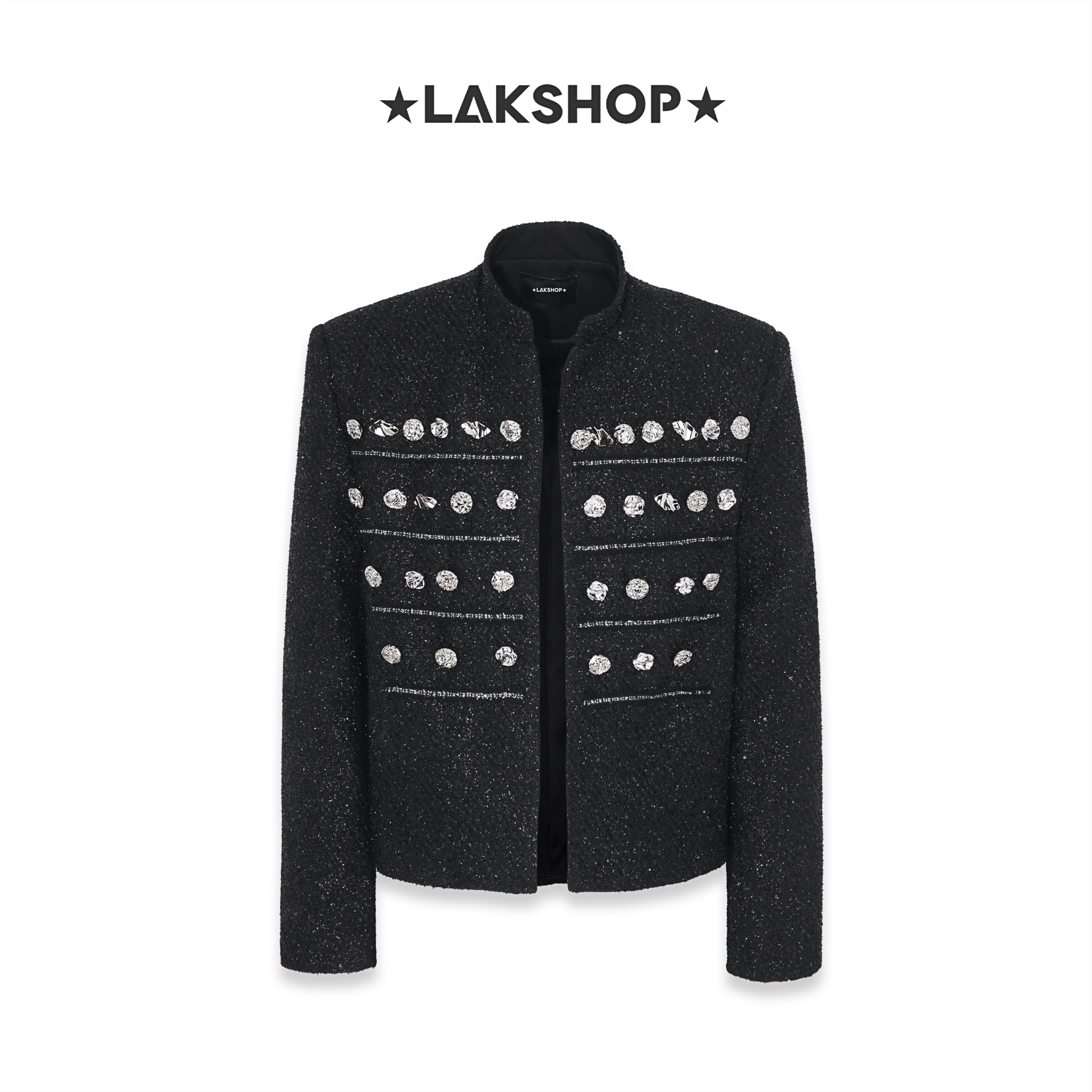 Áo Black Bling Bling with Button Tweed Jacket
