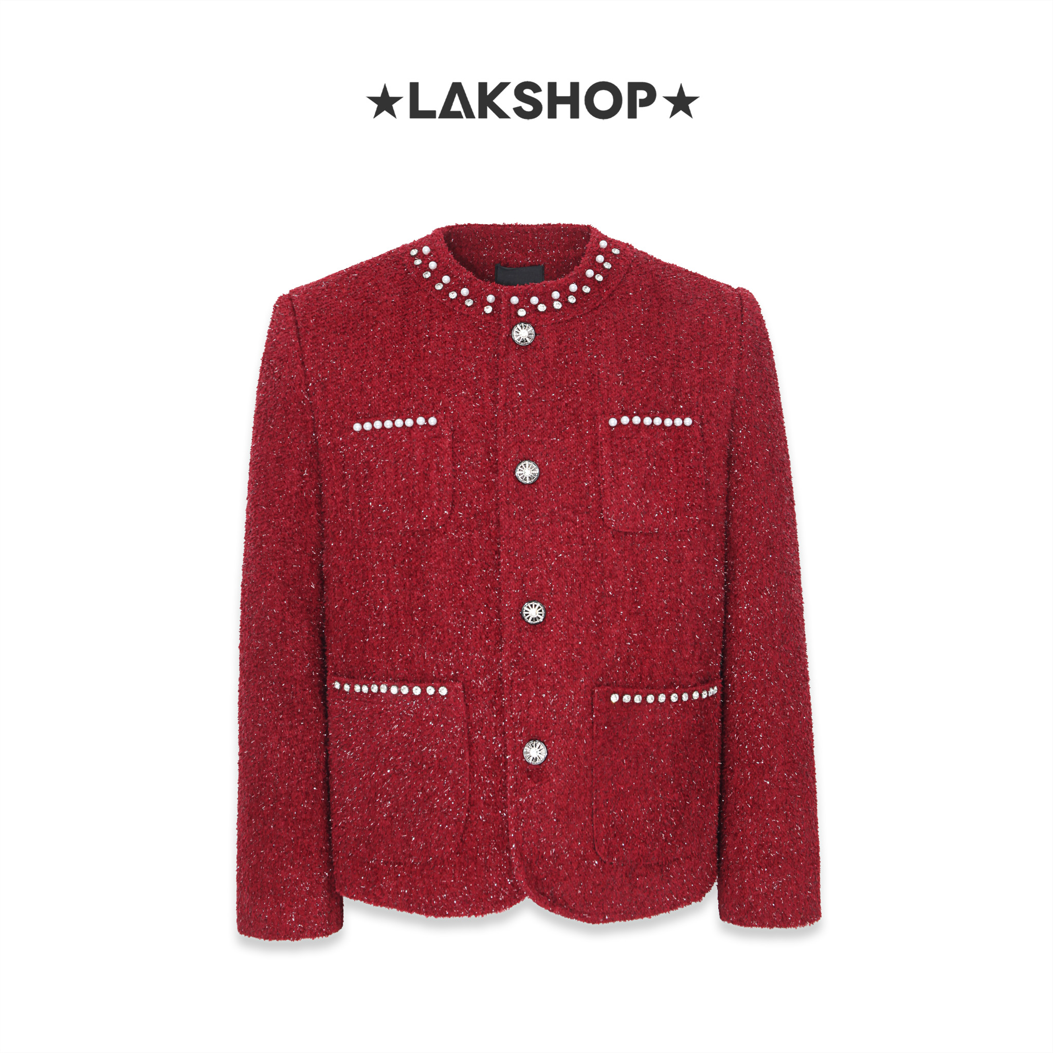 Áo Red Tweed Bling Bling Crystal Jacket