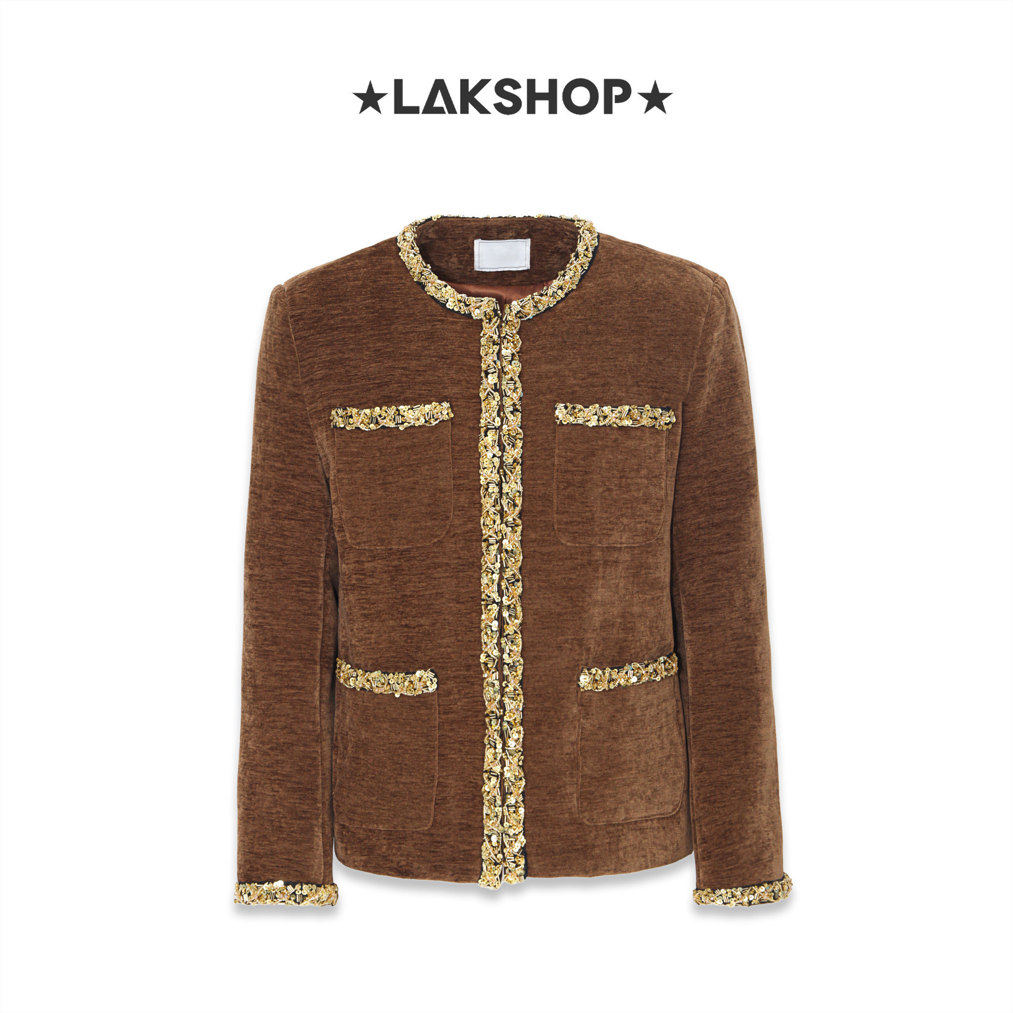 Áo Brown Velvet Jacket with Gold Trim