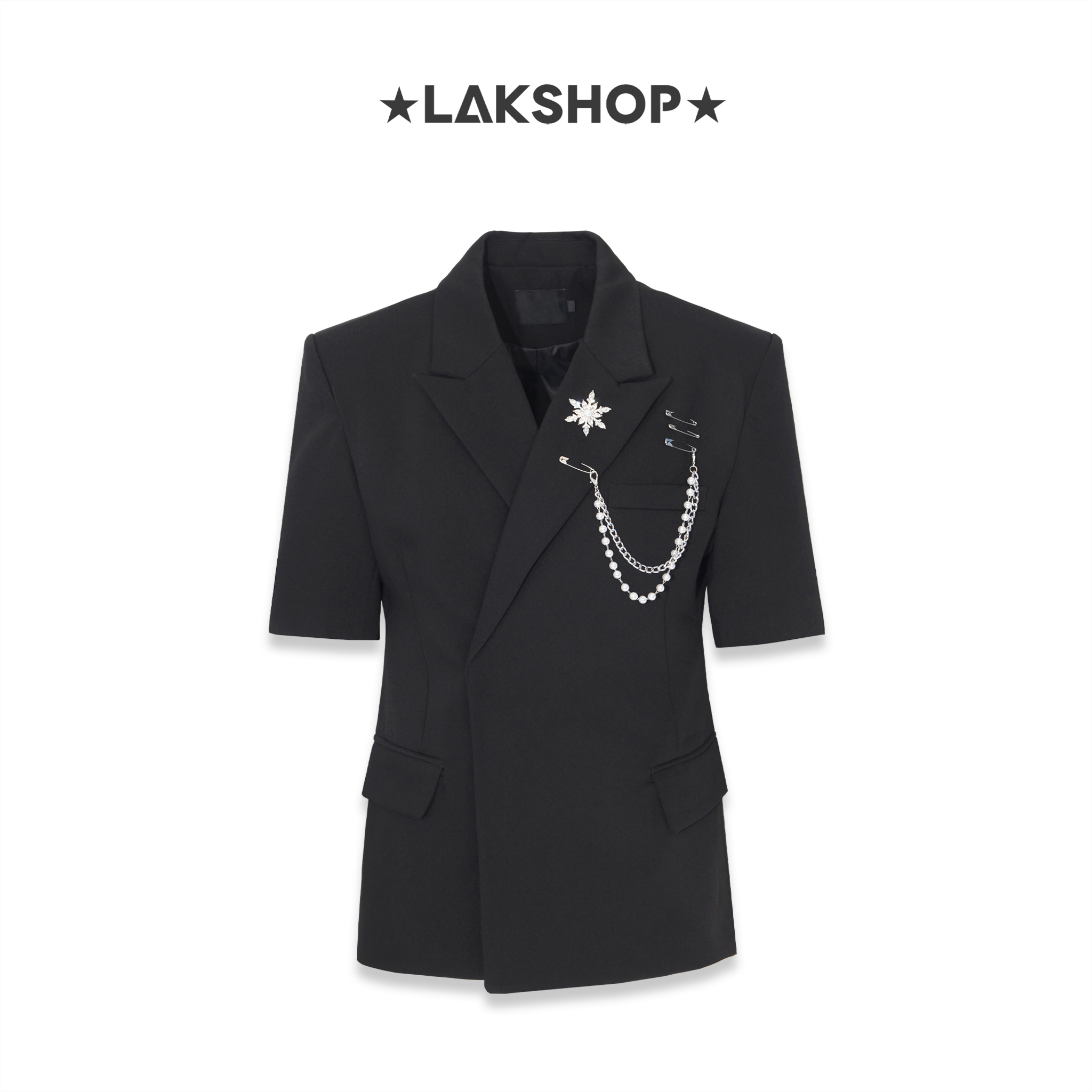 Áo Black with Chain Short-Sleeve Blazer