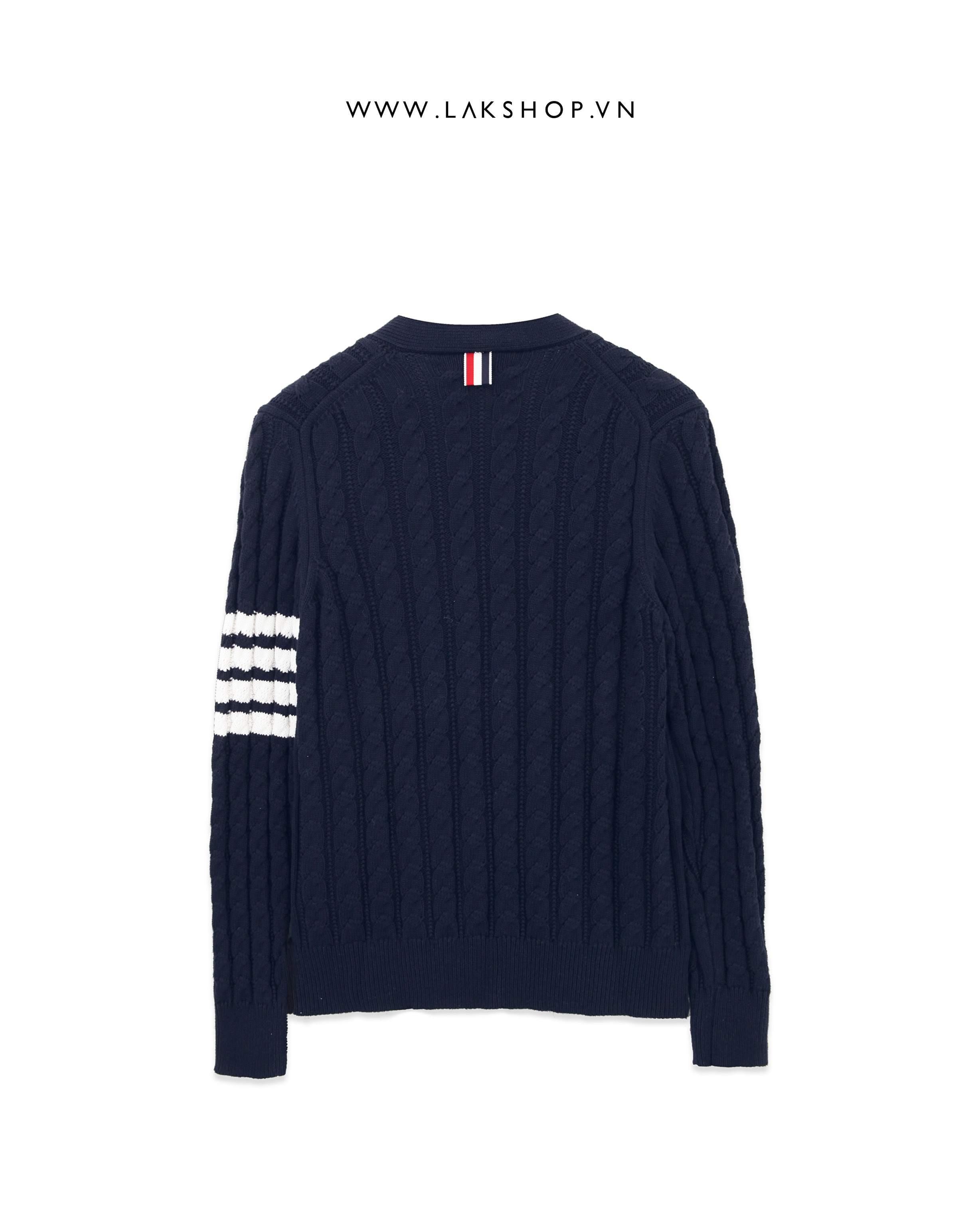 Th0m Br0wne Navy Donegal Twist Cable 4-Bar V-Neck Cardigan