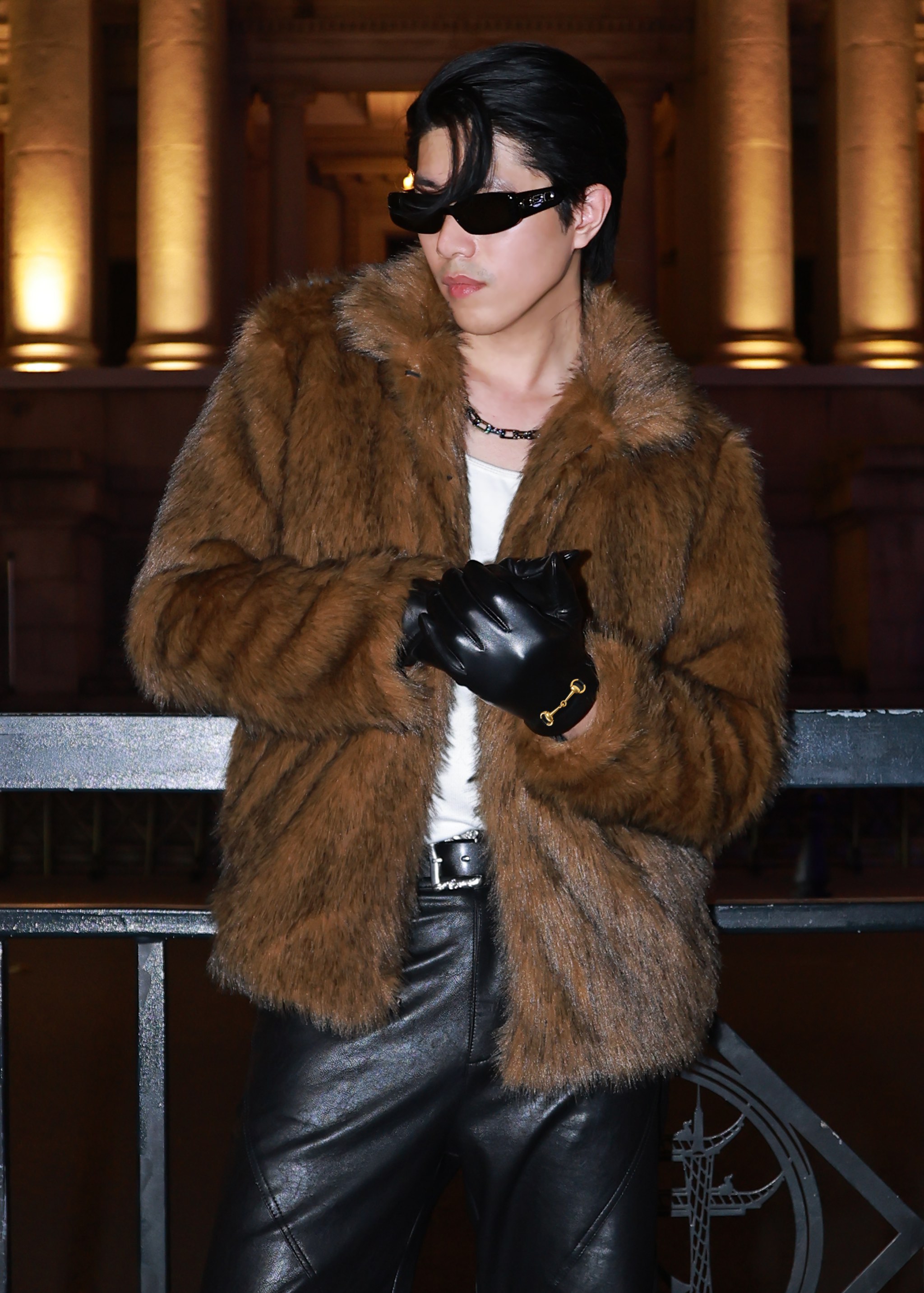 Áo Brown Faux Fur Short Jacket