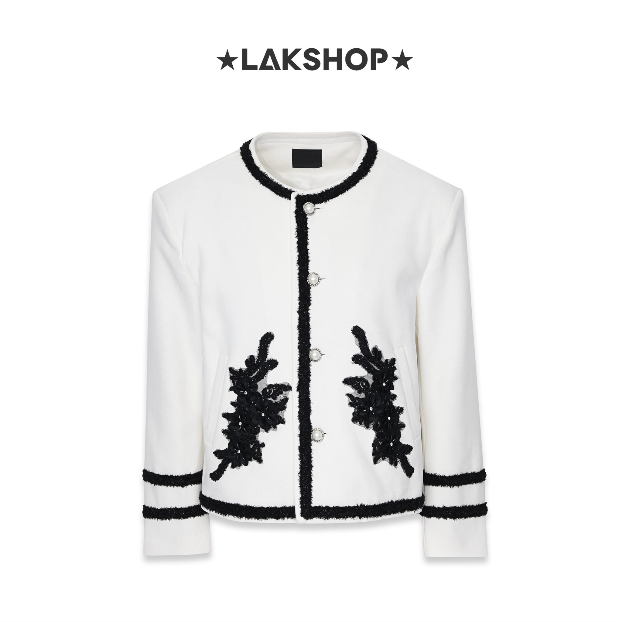 Áo White Suede Trim Flower Jacket