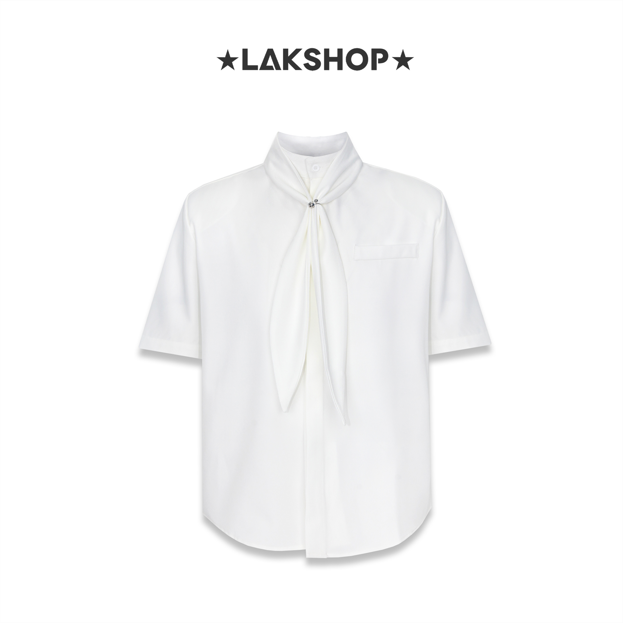Áo White Tie Collar with Padded Shoulder Shirt