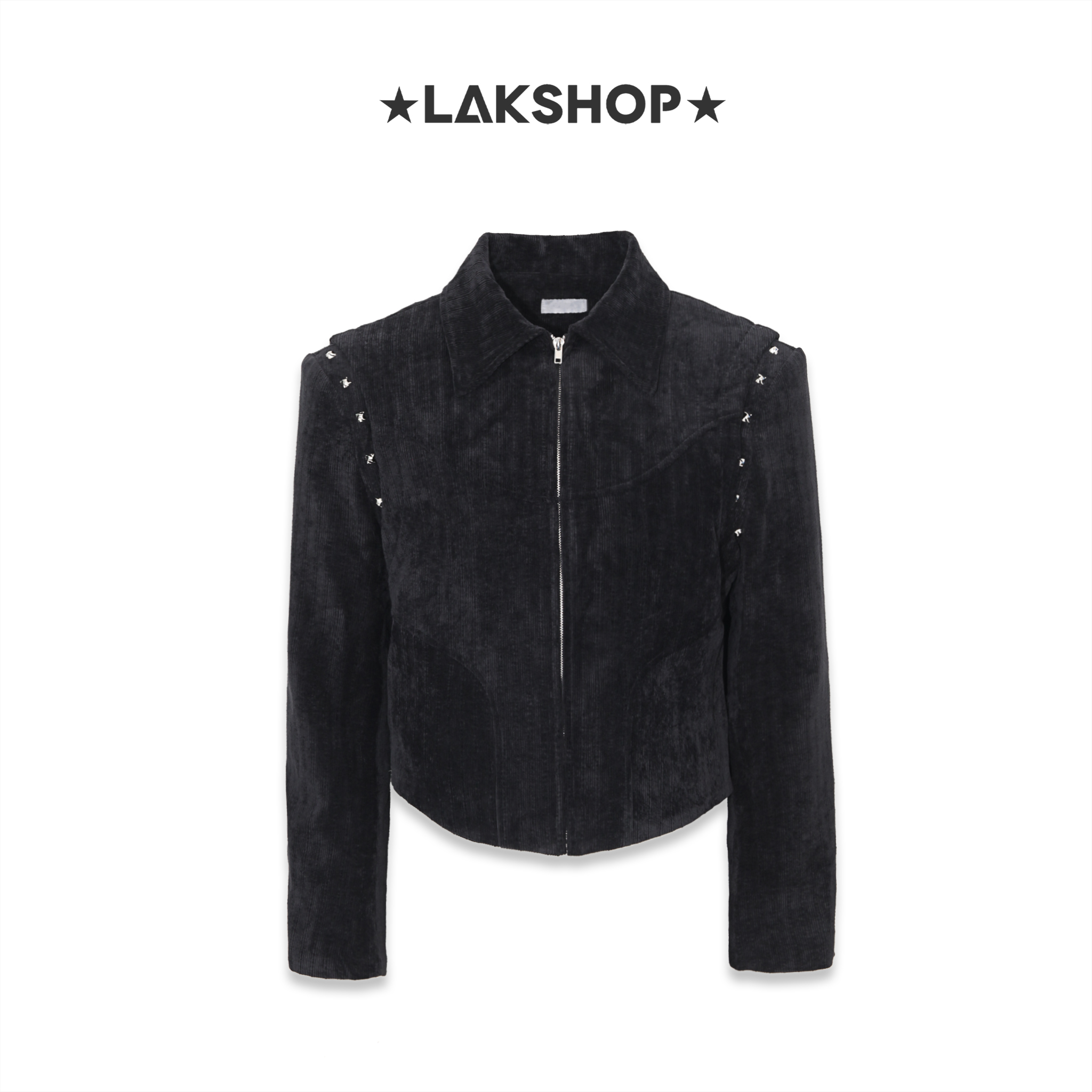 Áo Black Velvet Shoulder Stud Jacket