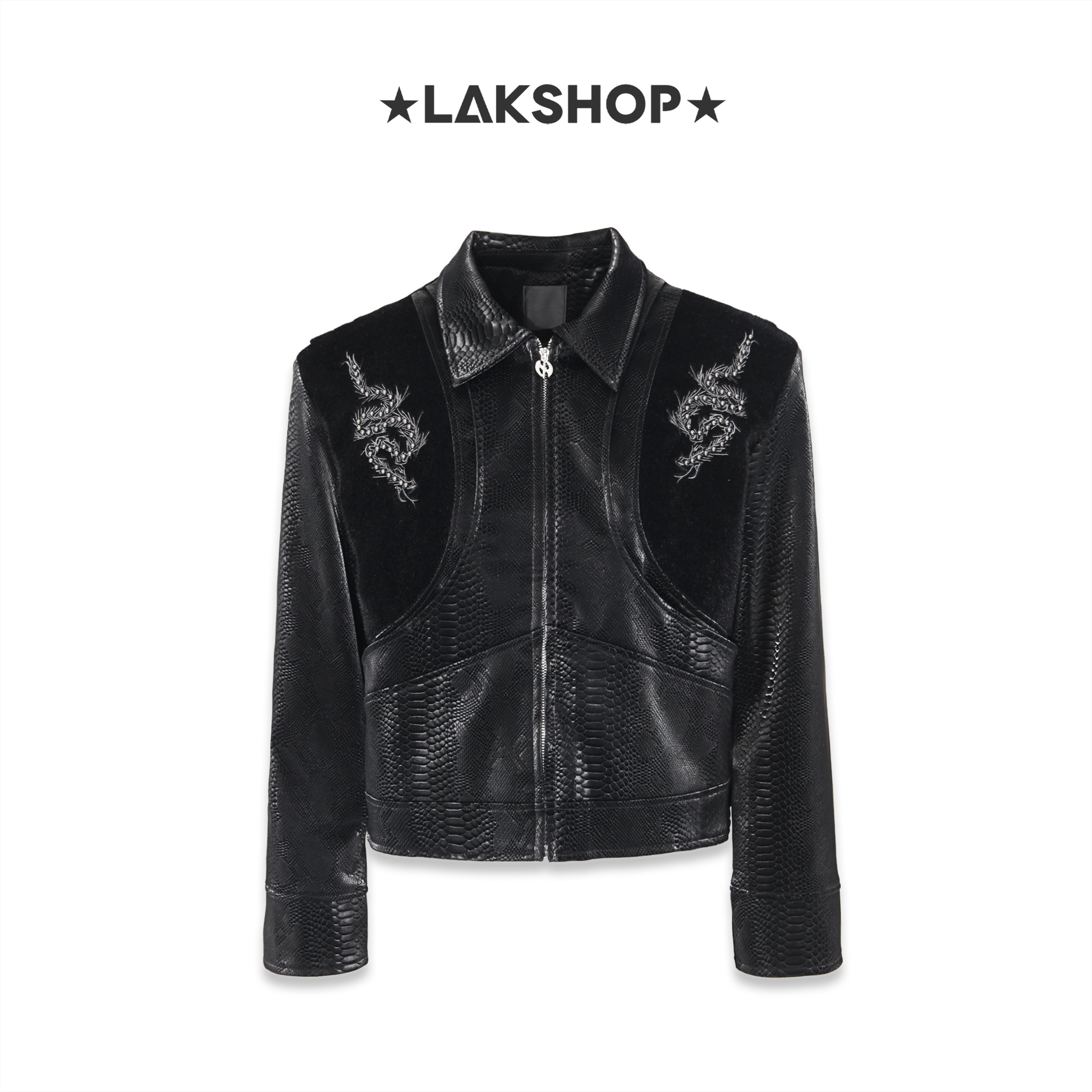 Áo Snake Back Rivet Embroidery Leather Jacket