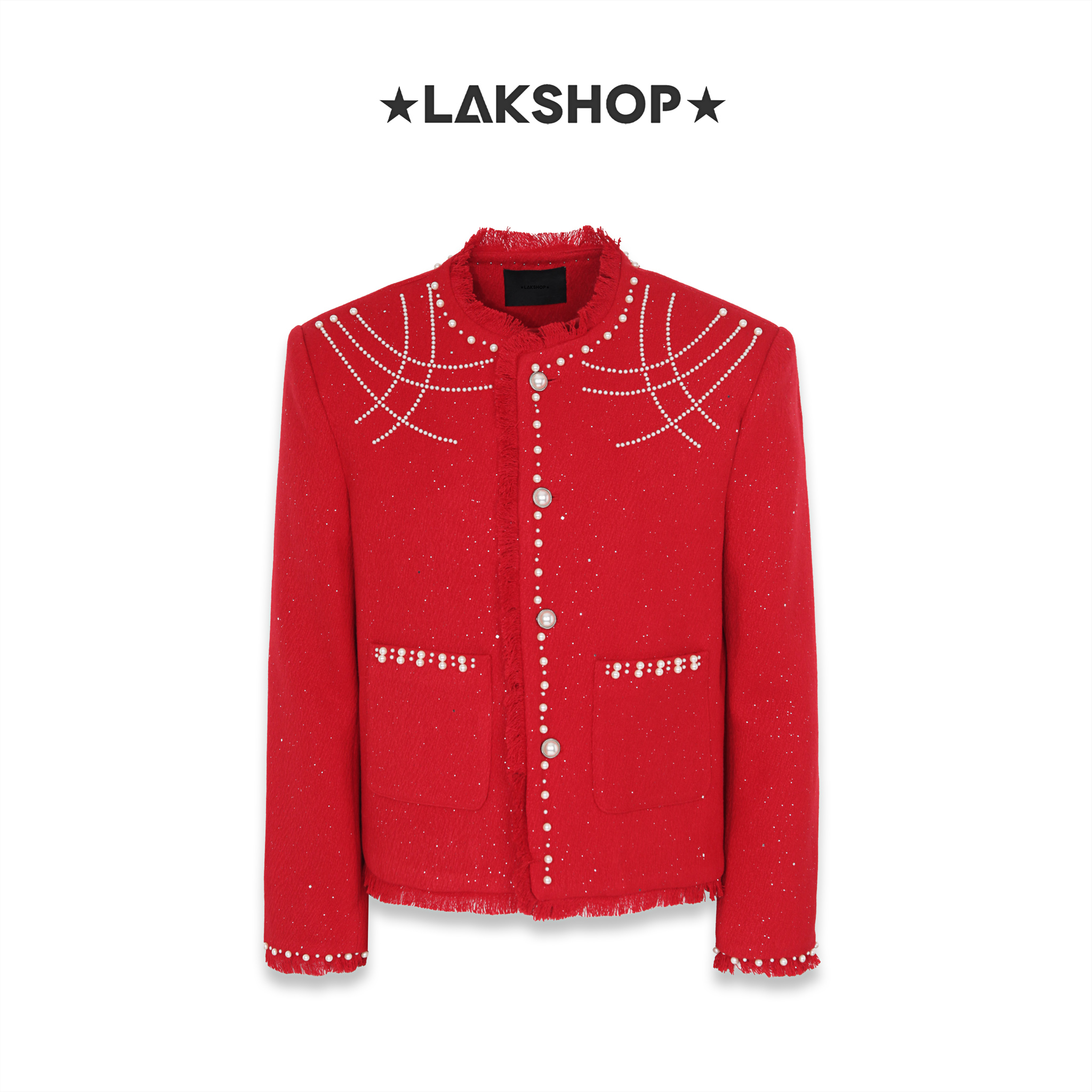 Áo Red with Pearl Shoulder Tweed Jacket