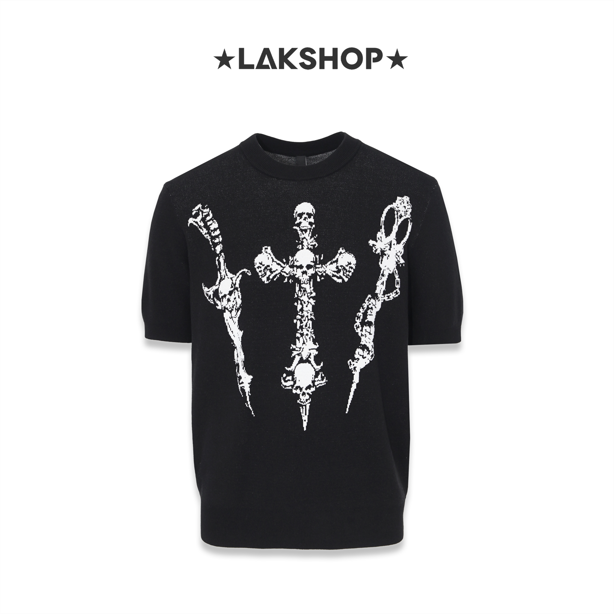 Áo Black Skull Cross Knit T-shirt