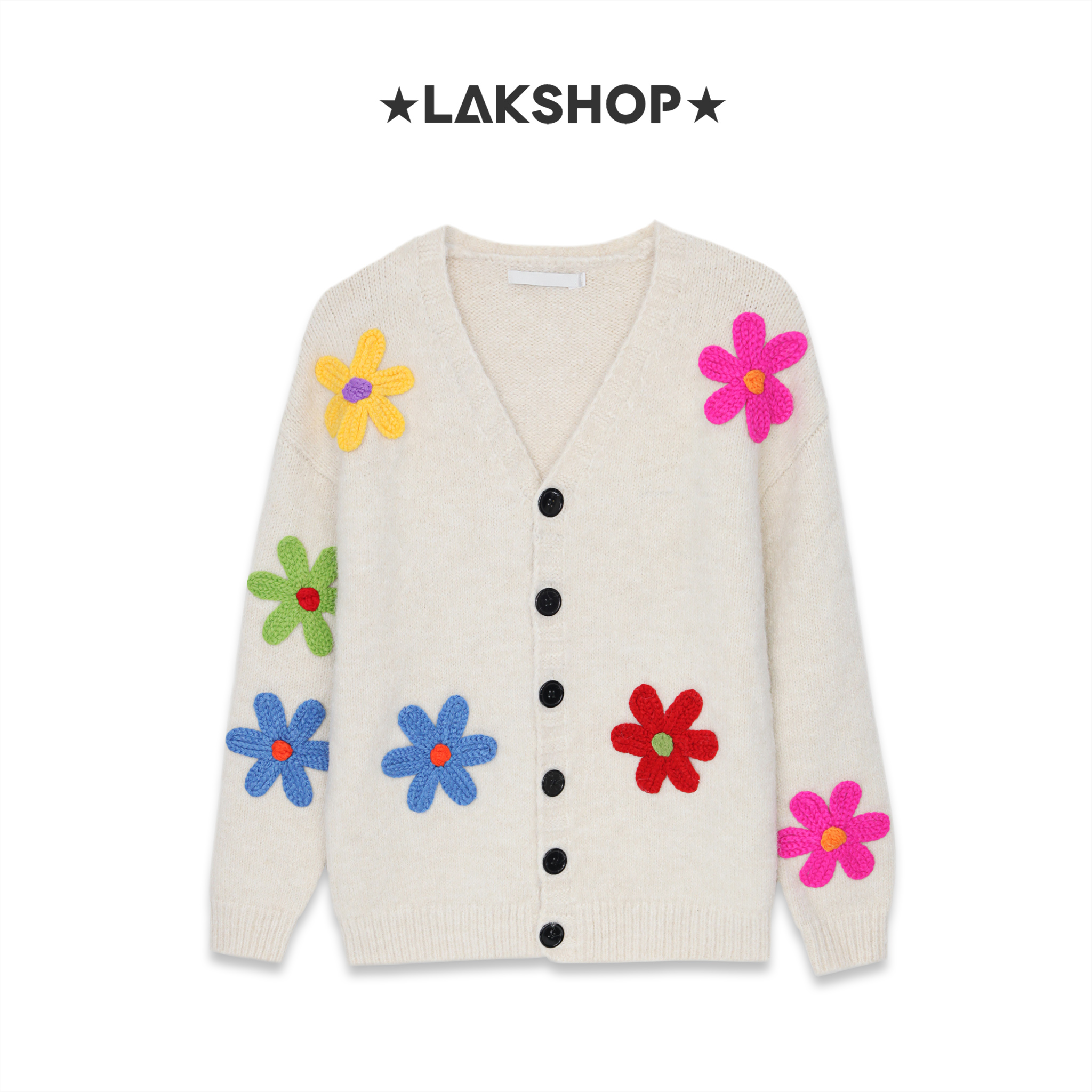 Áo Begie Over Multi Flowers Knit Cardigan