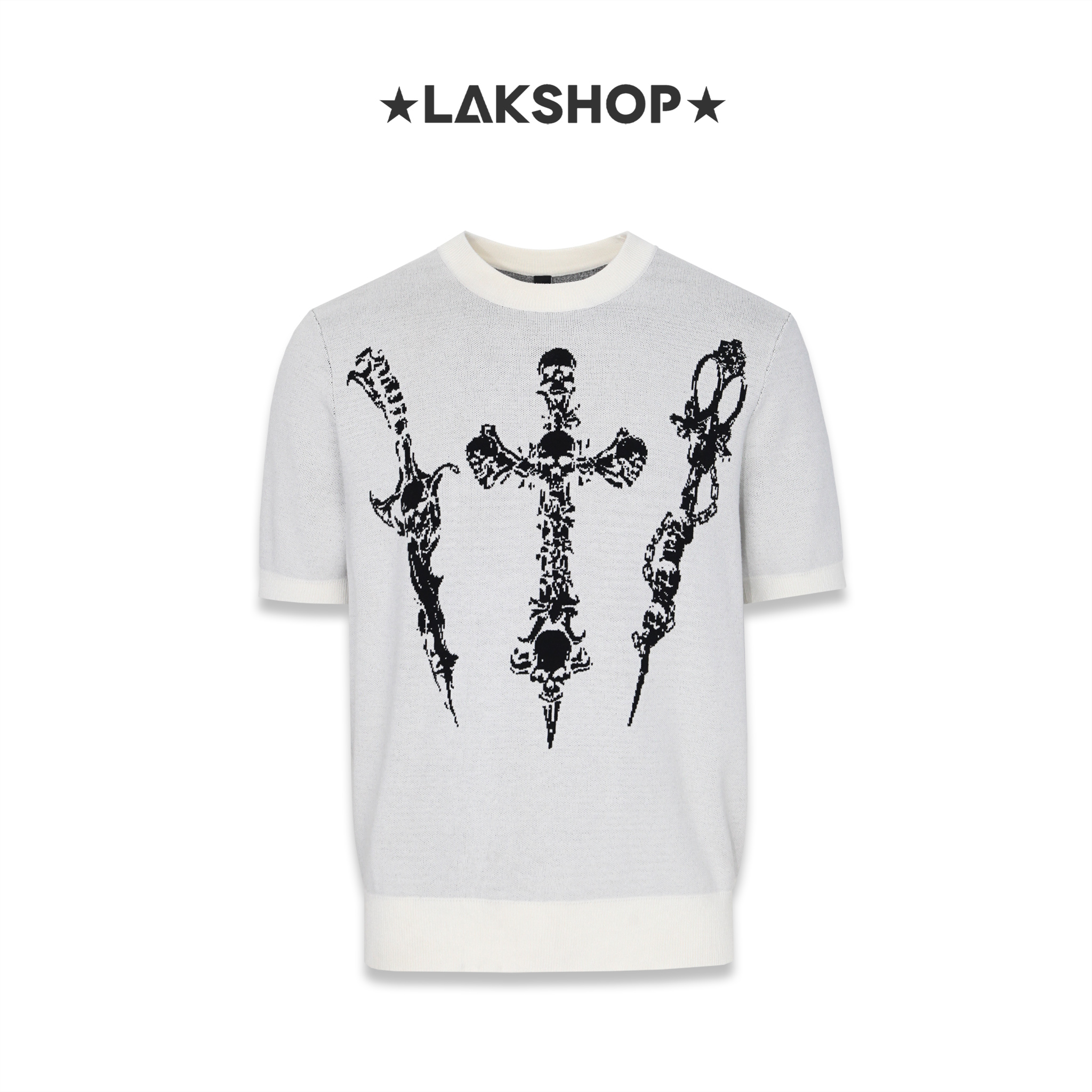 Áo White Skull Cross Knit T-shirt