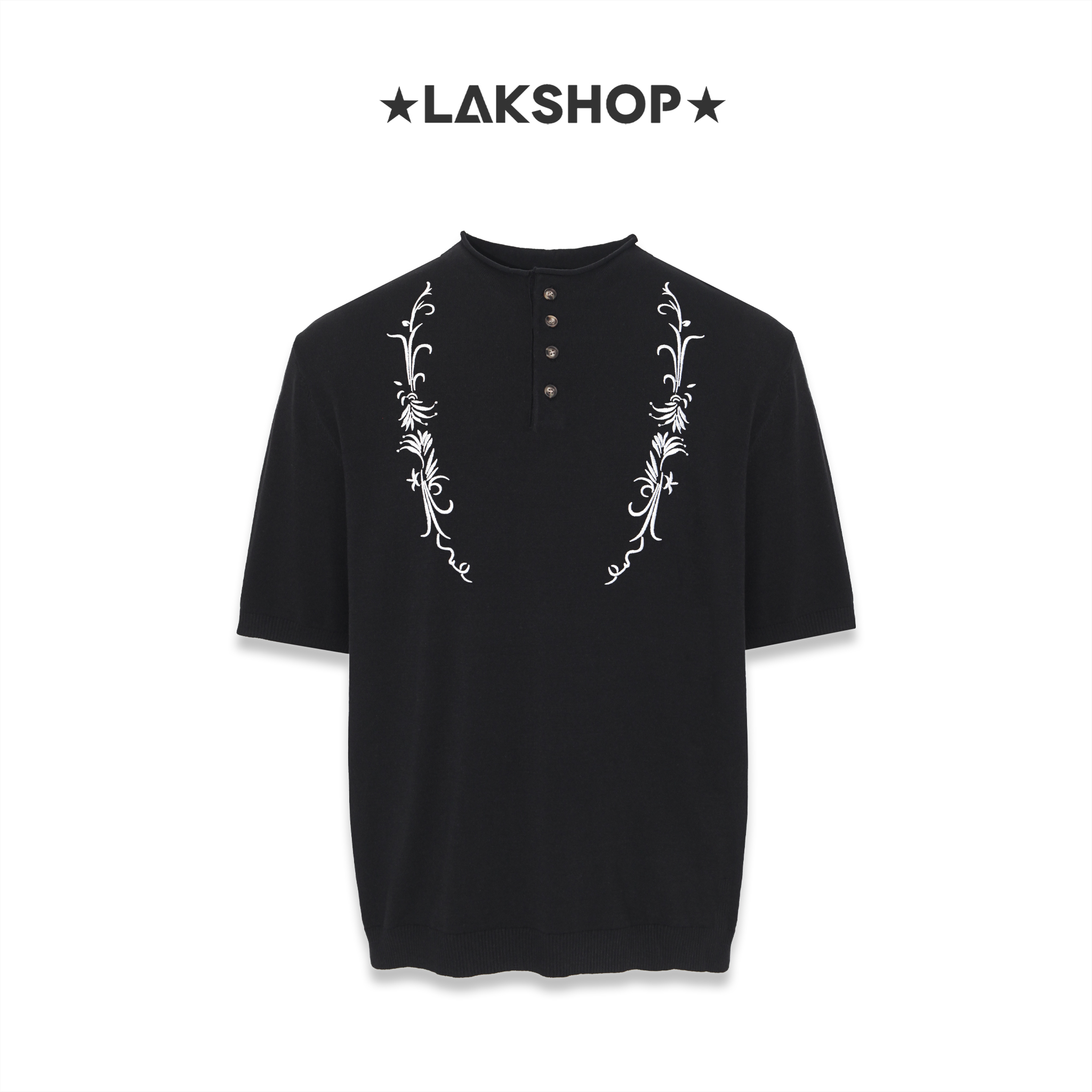 Áo Black Baroque Embroidered Polo Shirt