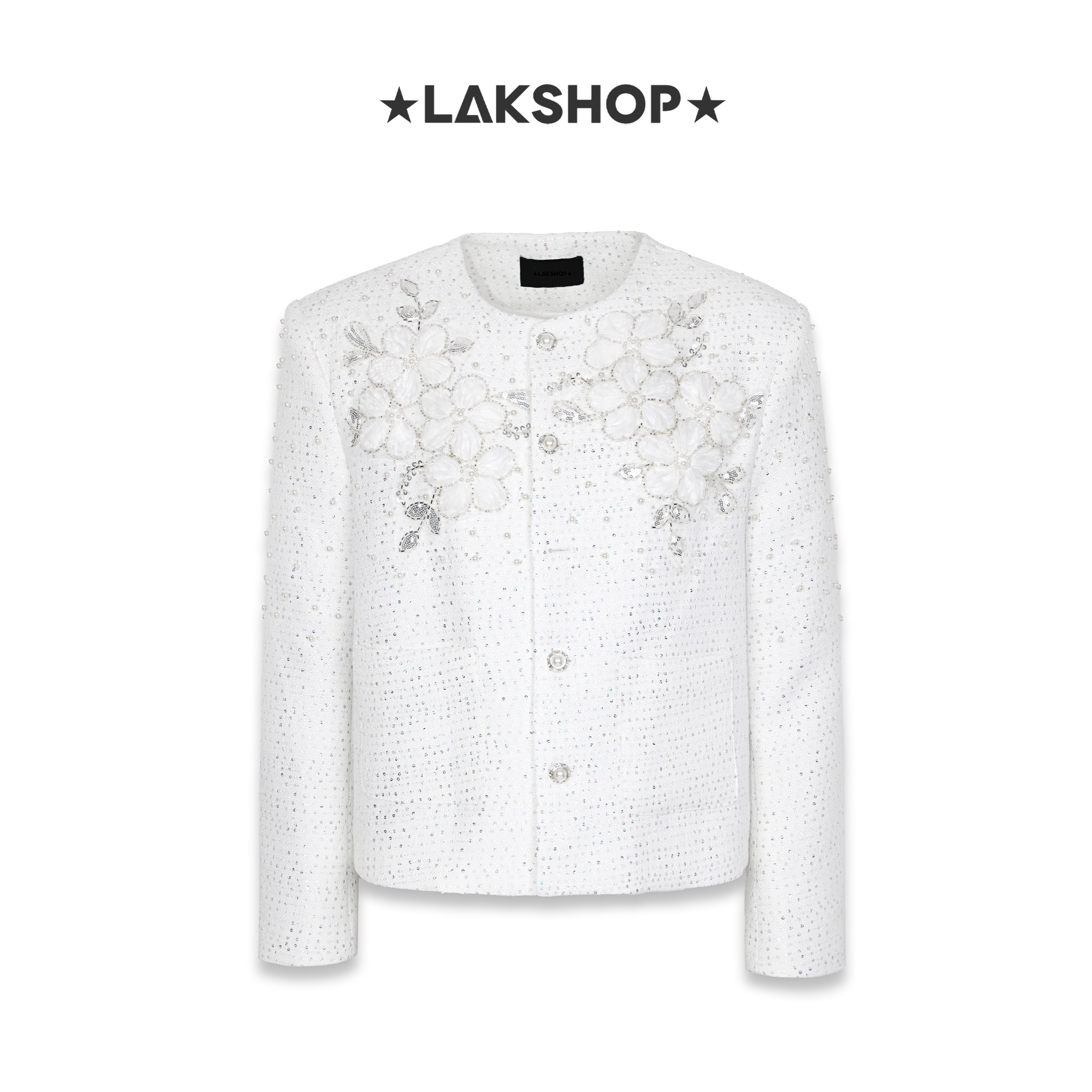 Áo White Flower With Pearl Embellishments Jacket