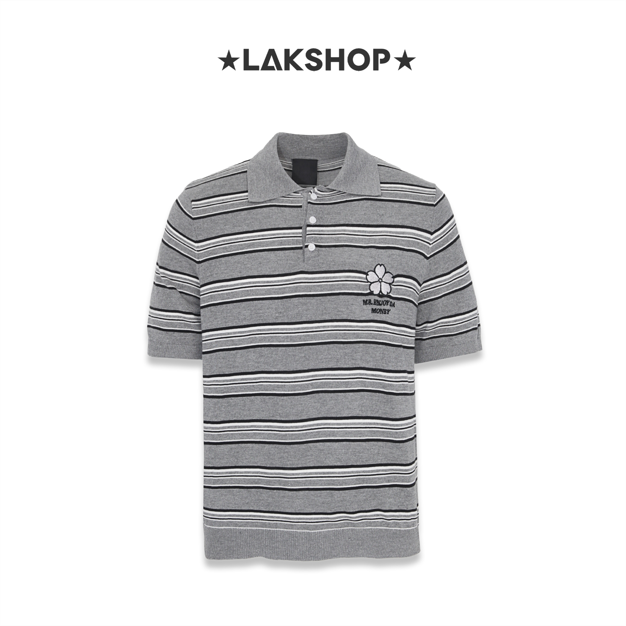 Áo Grey Stripe Flower Polo Shirt