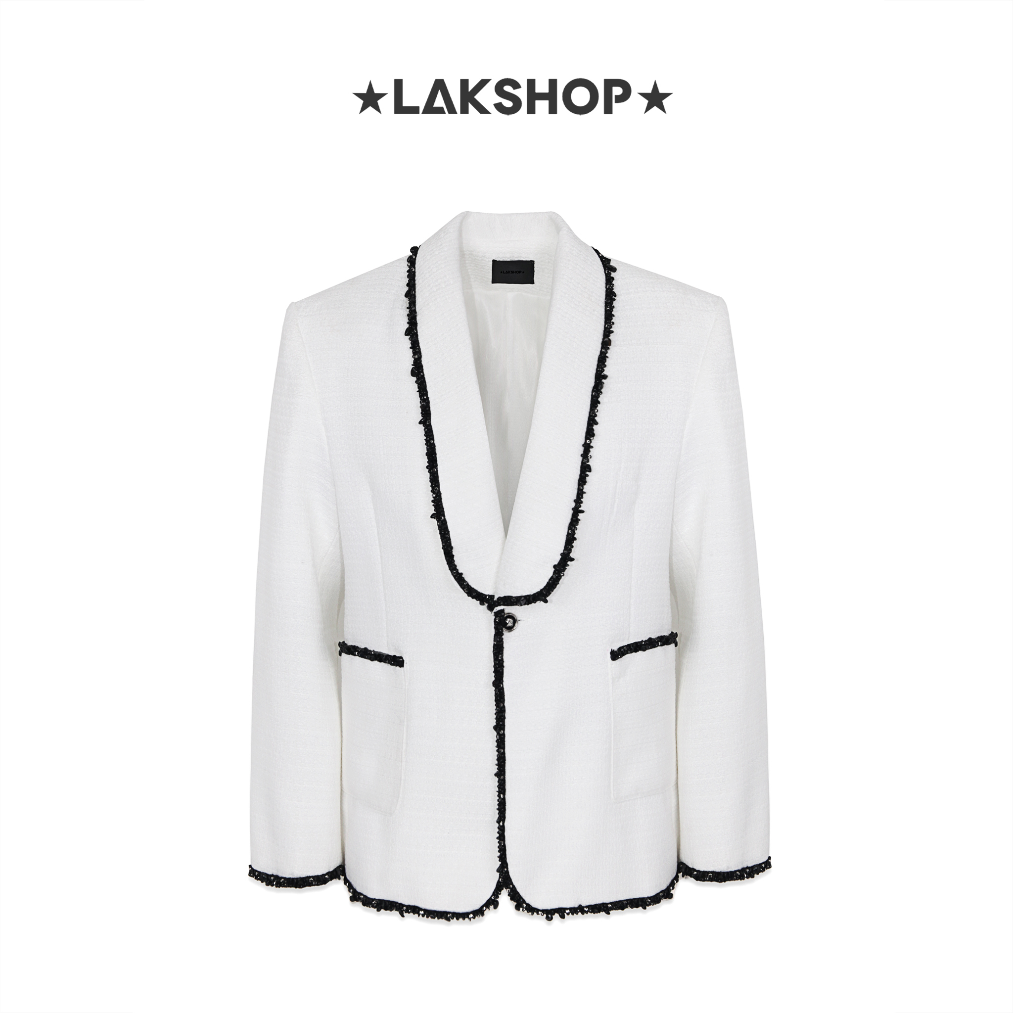 Áo White with Trim Tweed Blazer