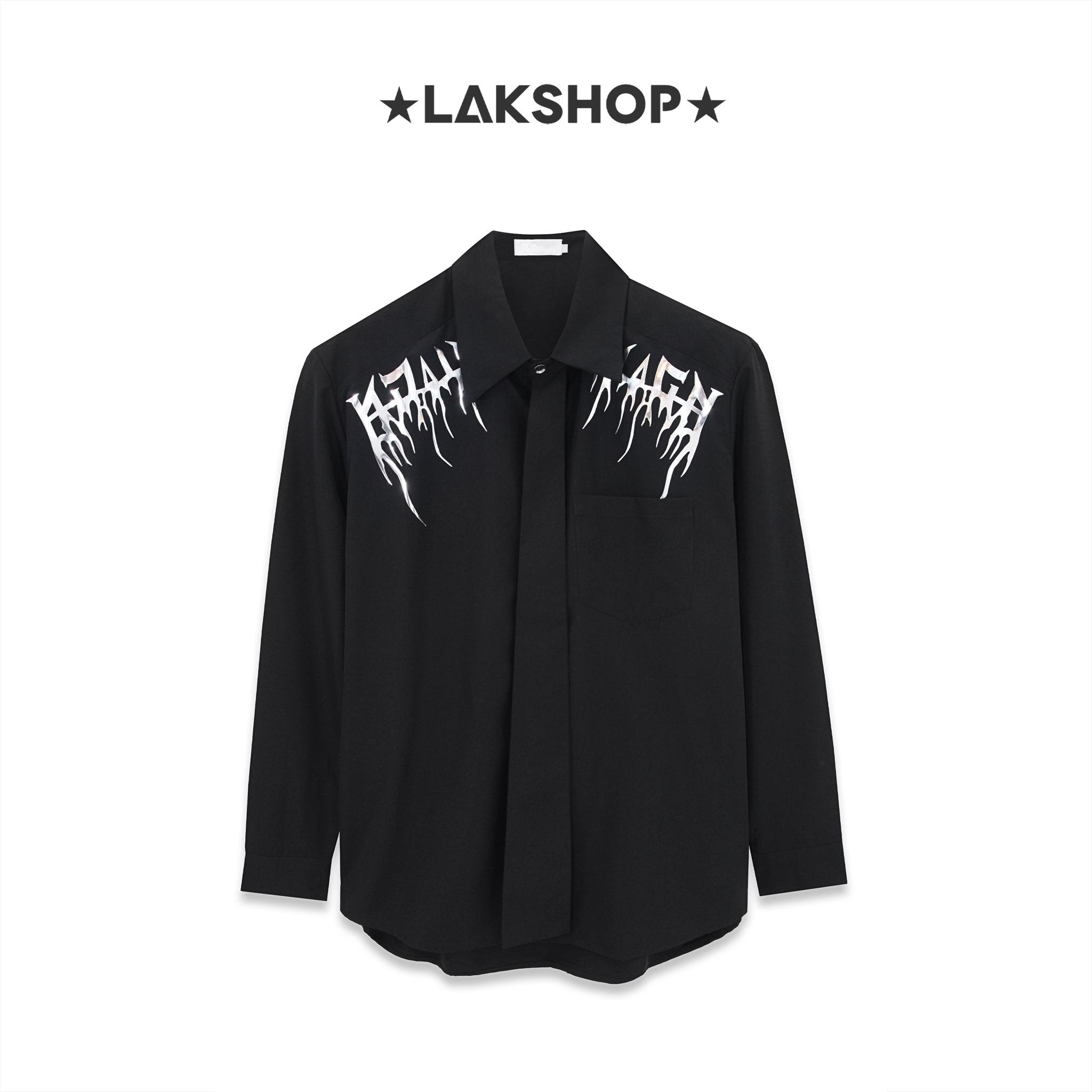 Áo Oversized Black Silver Slogan with Tie Shirt cx3