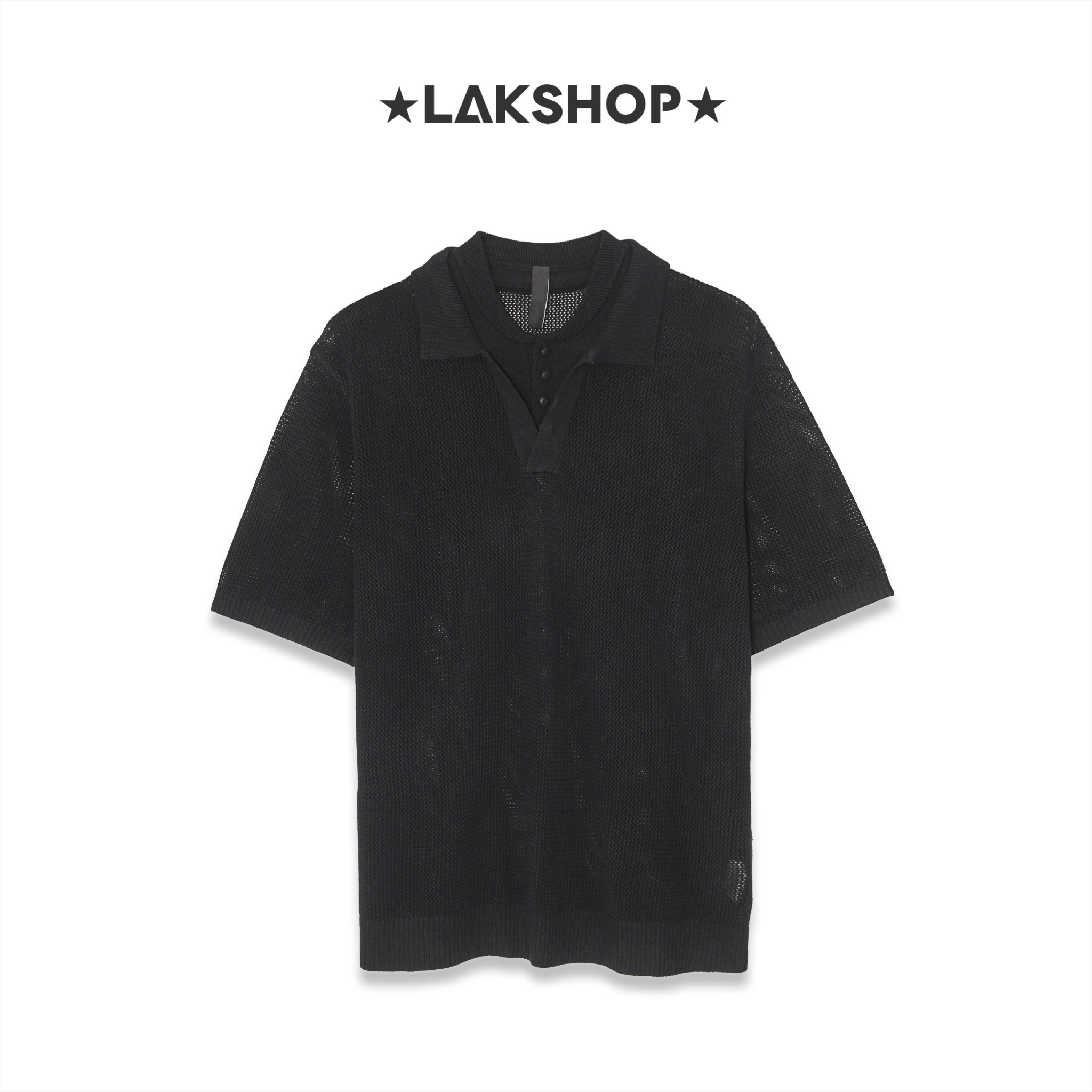 Áo Black Double Neck Knit Polo Shirt
