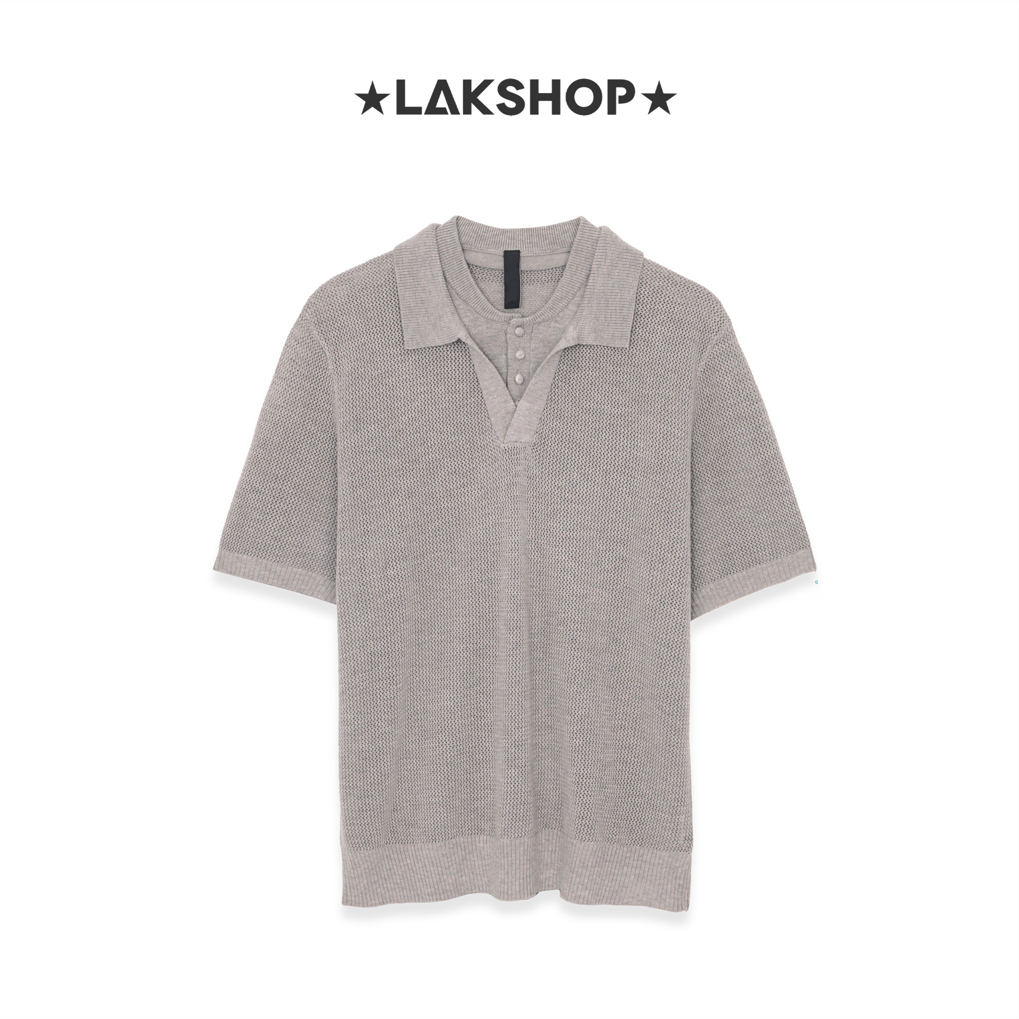 Áo Grey Double Neck Knit Polo Shirt