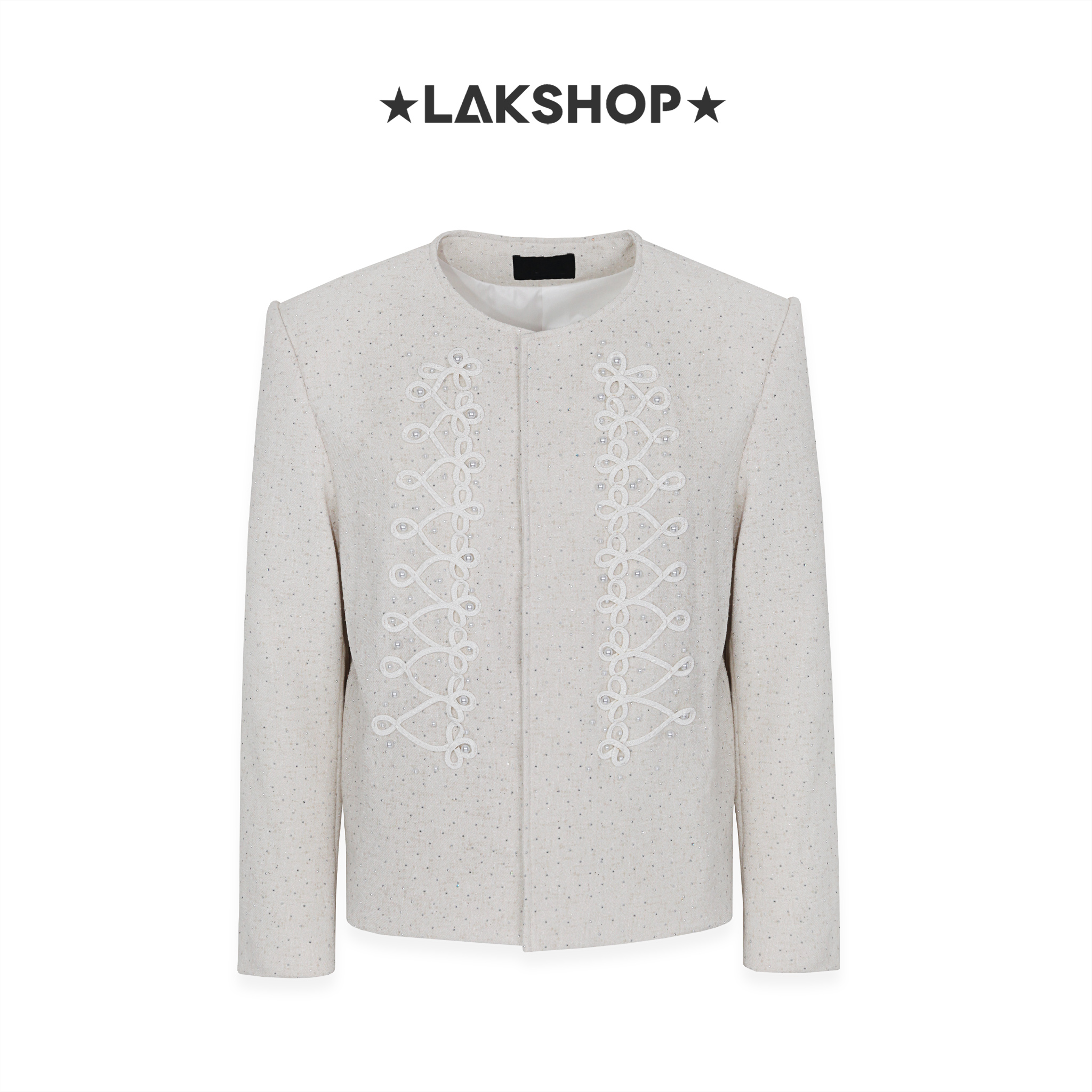 Áo Beige Bling Bling With Pearl Baroque Jacket