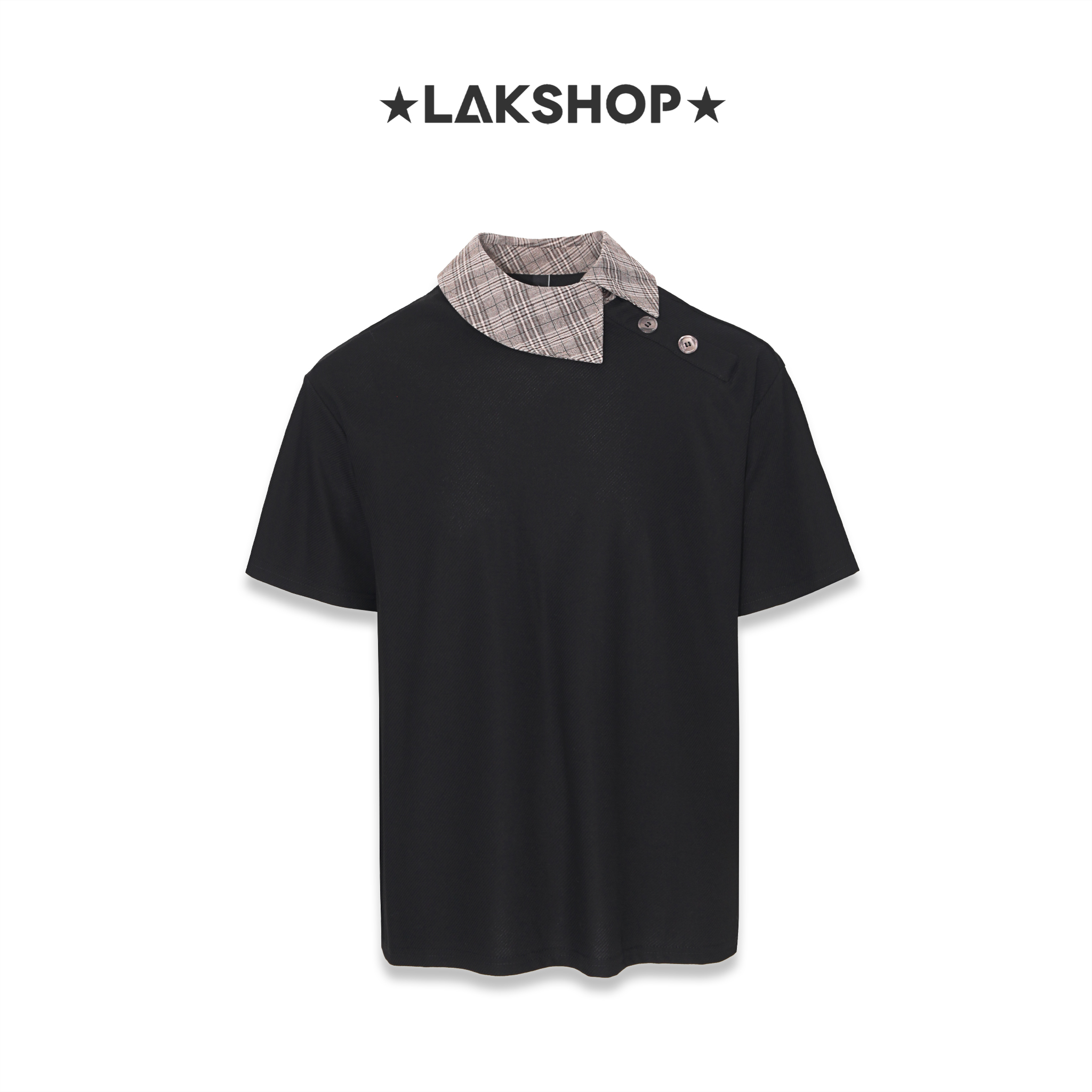 Áo Black Diagonal Button Polo Shirt