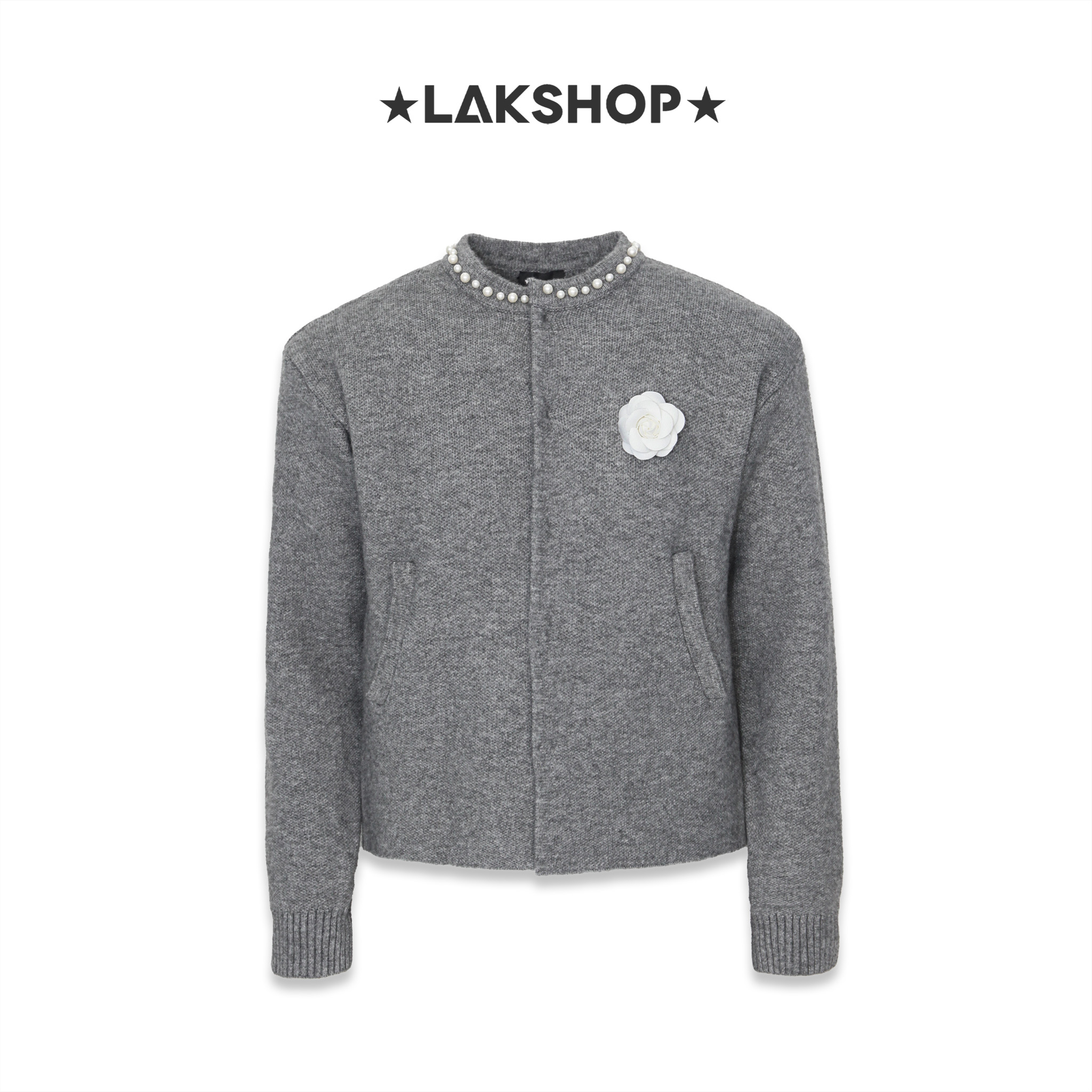 Áo Grey Culture Pearl Neck Knit Sweater